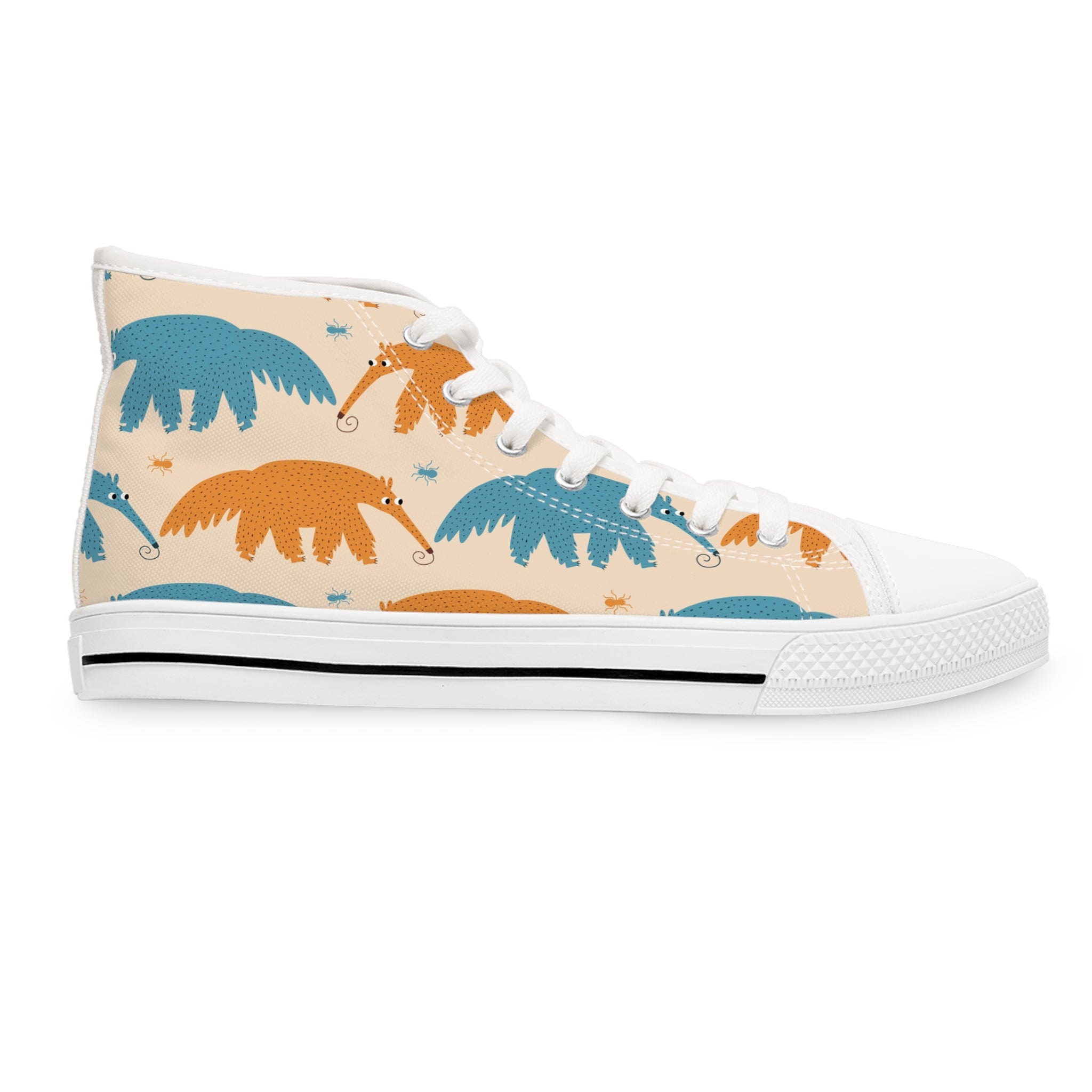 Women’s High-Top Canvas Sneakers with Playful Anteater Pattern – Unique & Stylish