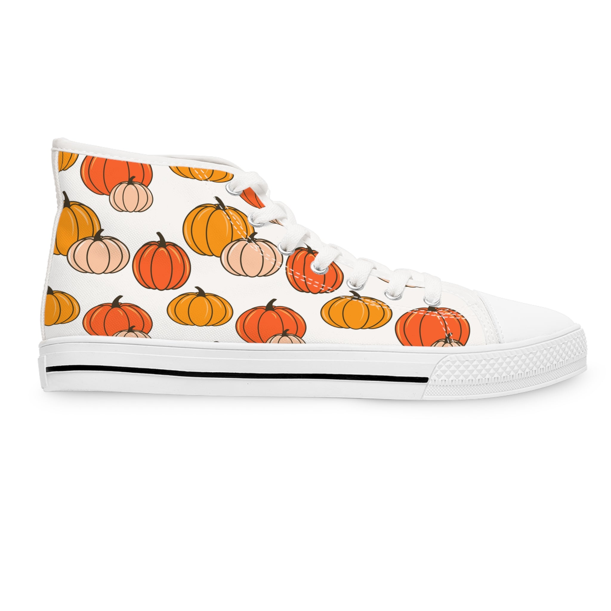 Women’s High-Top Canvas Sneakers with Pumpkin Print – Festive & Fun