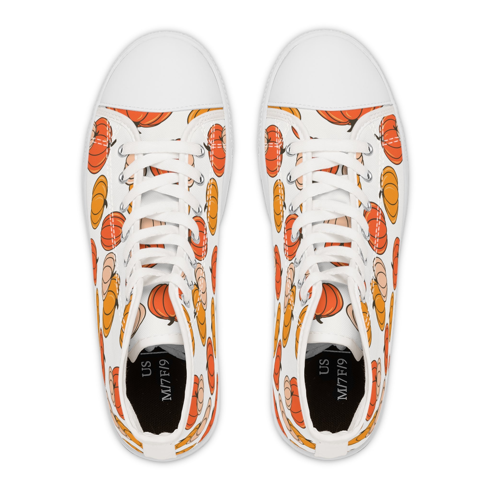 Women’s High-Top Canvas Sneakers with Pumpkin Print – Festive & Fun