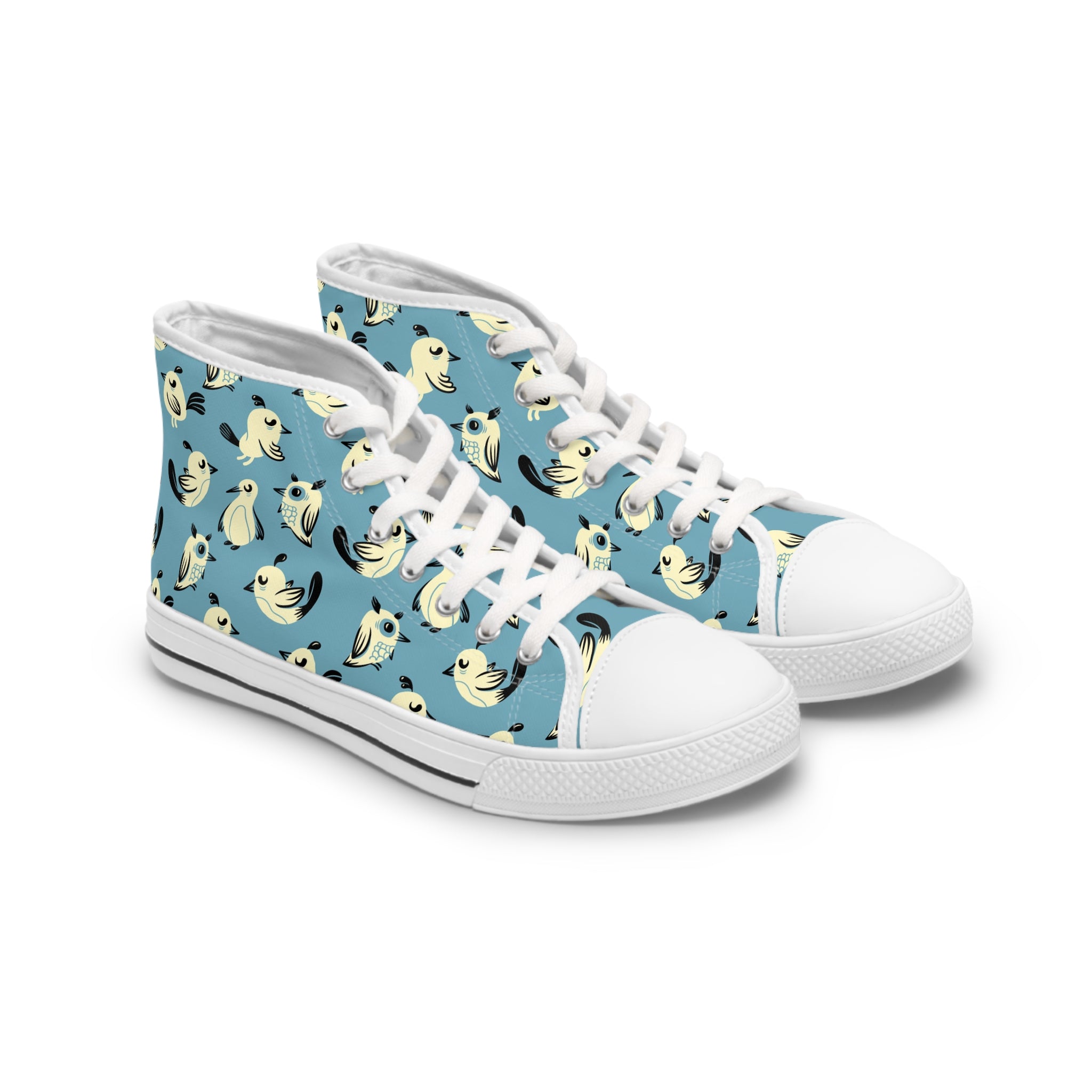 Womens High Top Canvas Sneakers With Quirky Bird Pattern Fun Unique Pbtuu