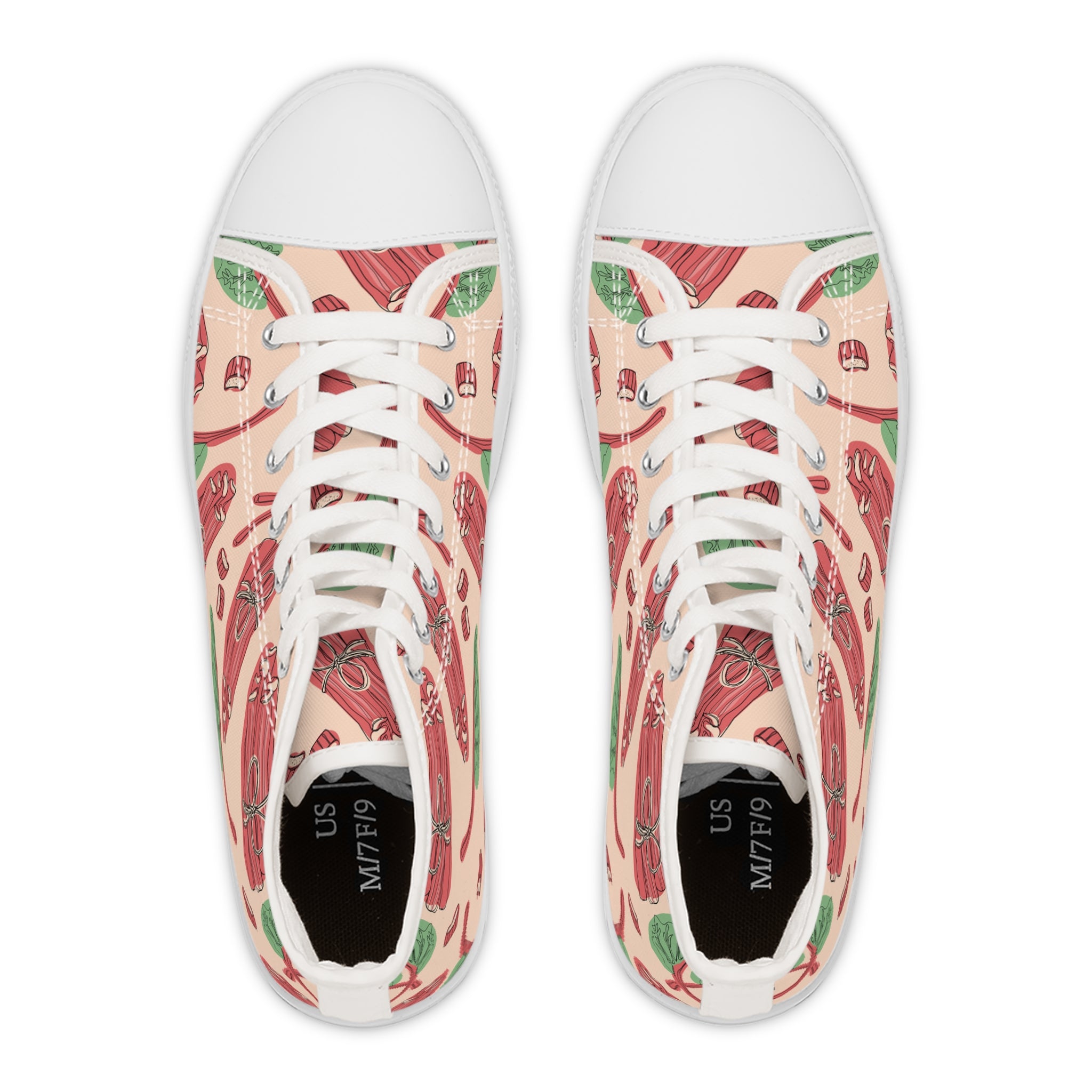 Women’s High-Top Canvas Sneakers with Rhubarb Print – Fresh & Farm-Inspired