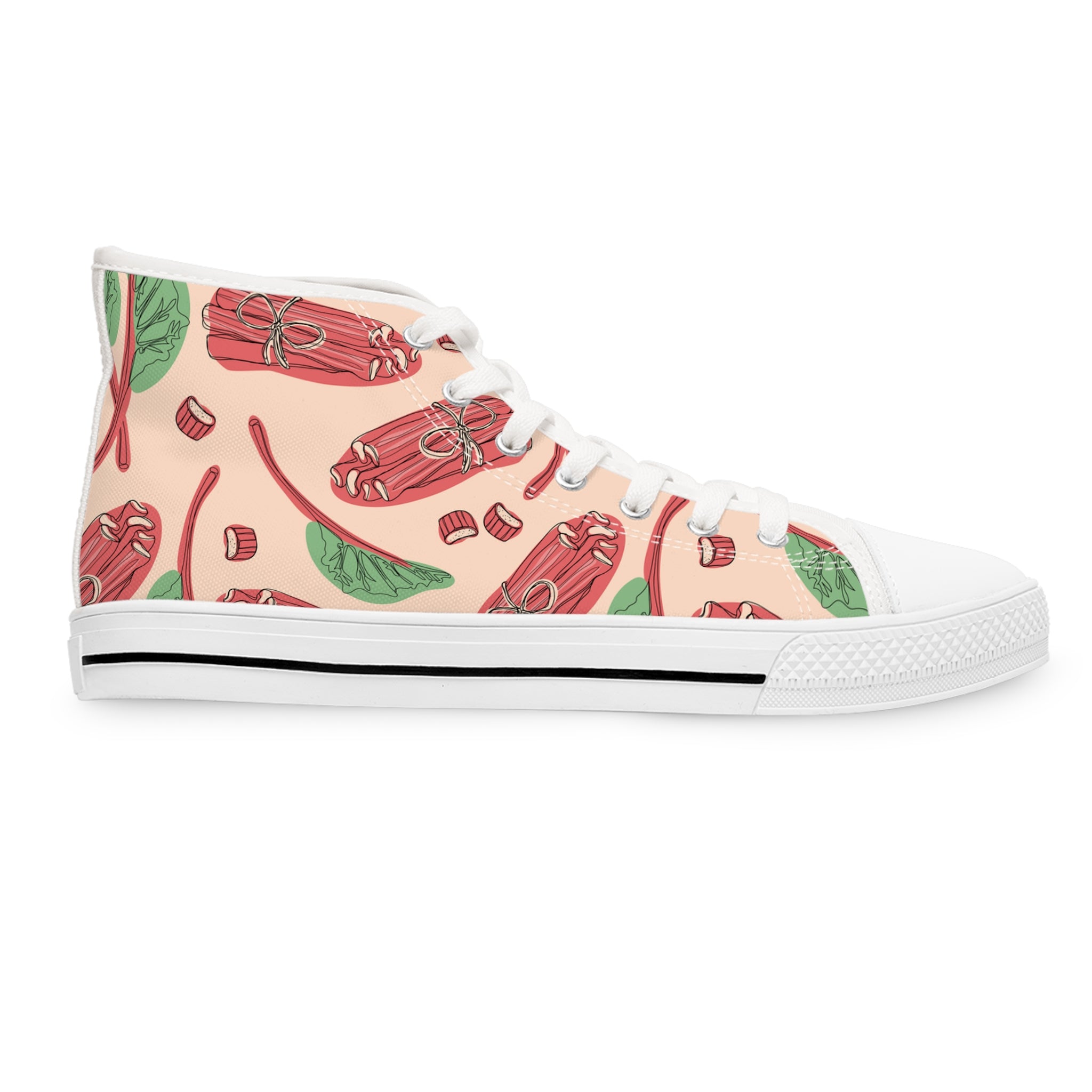 Women’s High-Top Canvas Sneakers with Rhubarb Print – Fresh & Farm-Inspired