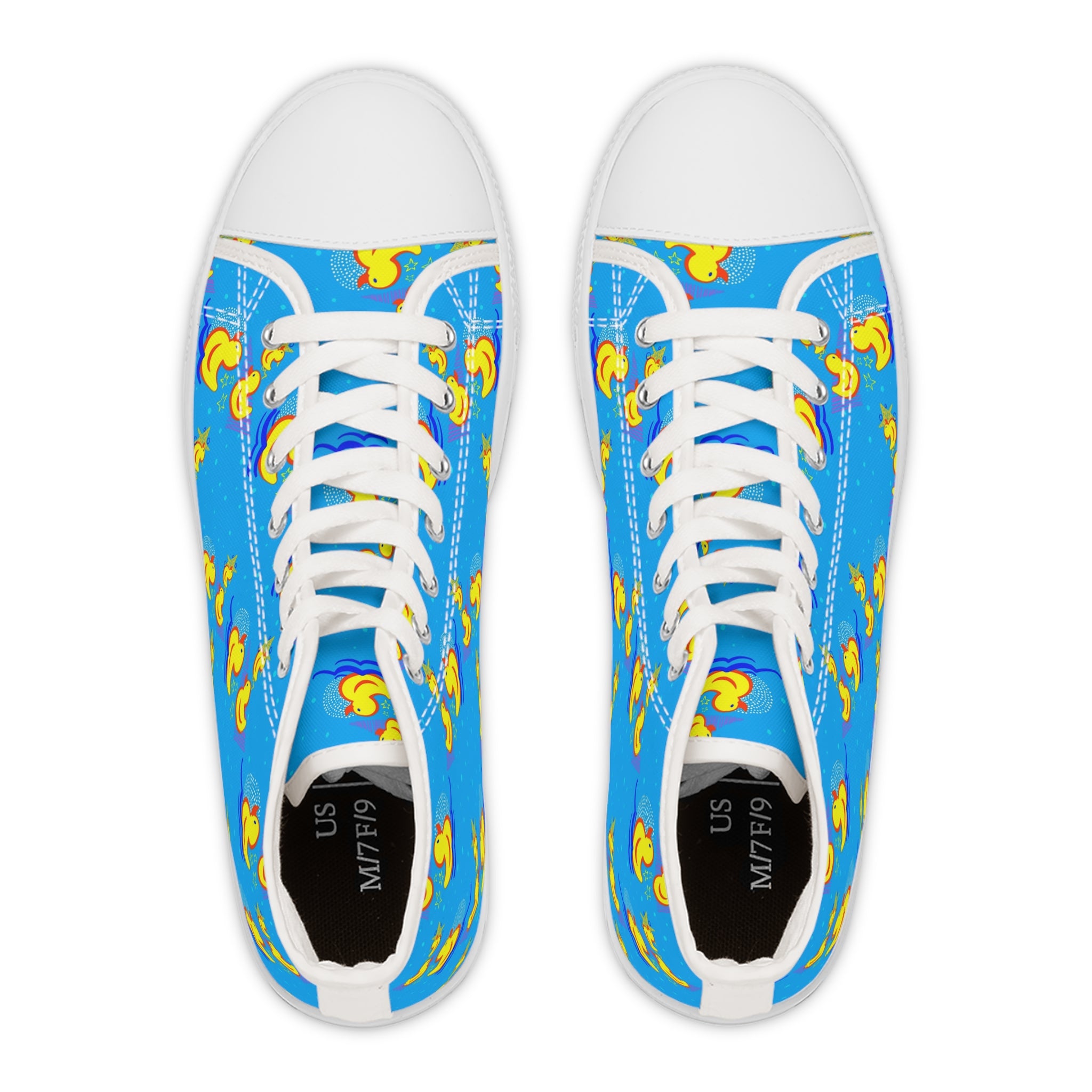 Women’s High-Top Canvas Sneakers with Rubber Duck Pattern – Fun & Playful