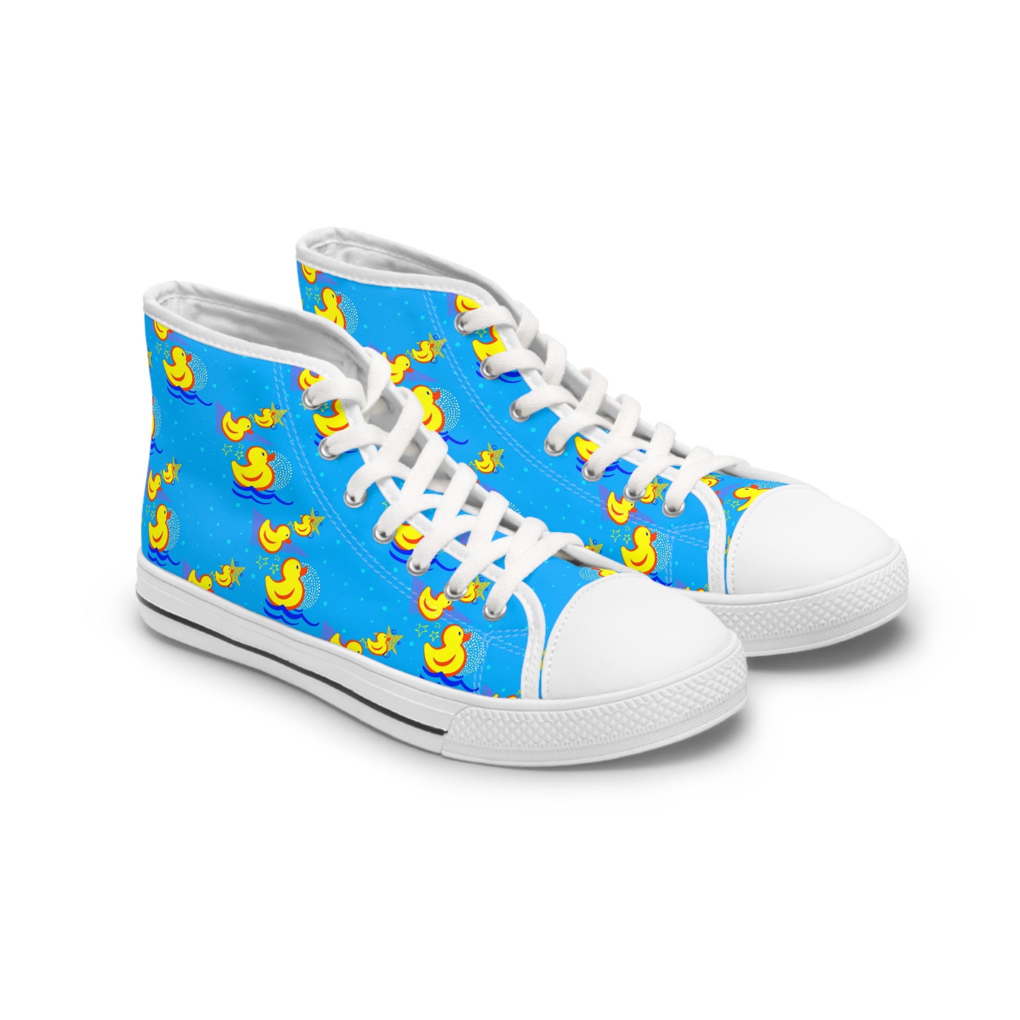 Womens High Top Canvas Sneakers With Rubber Duck Pattern Fun Playful Whzq5