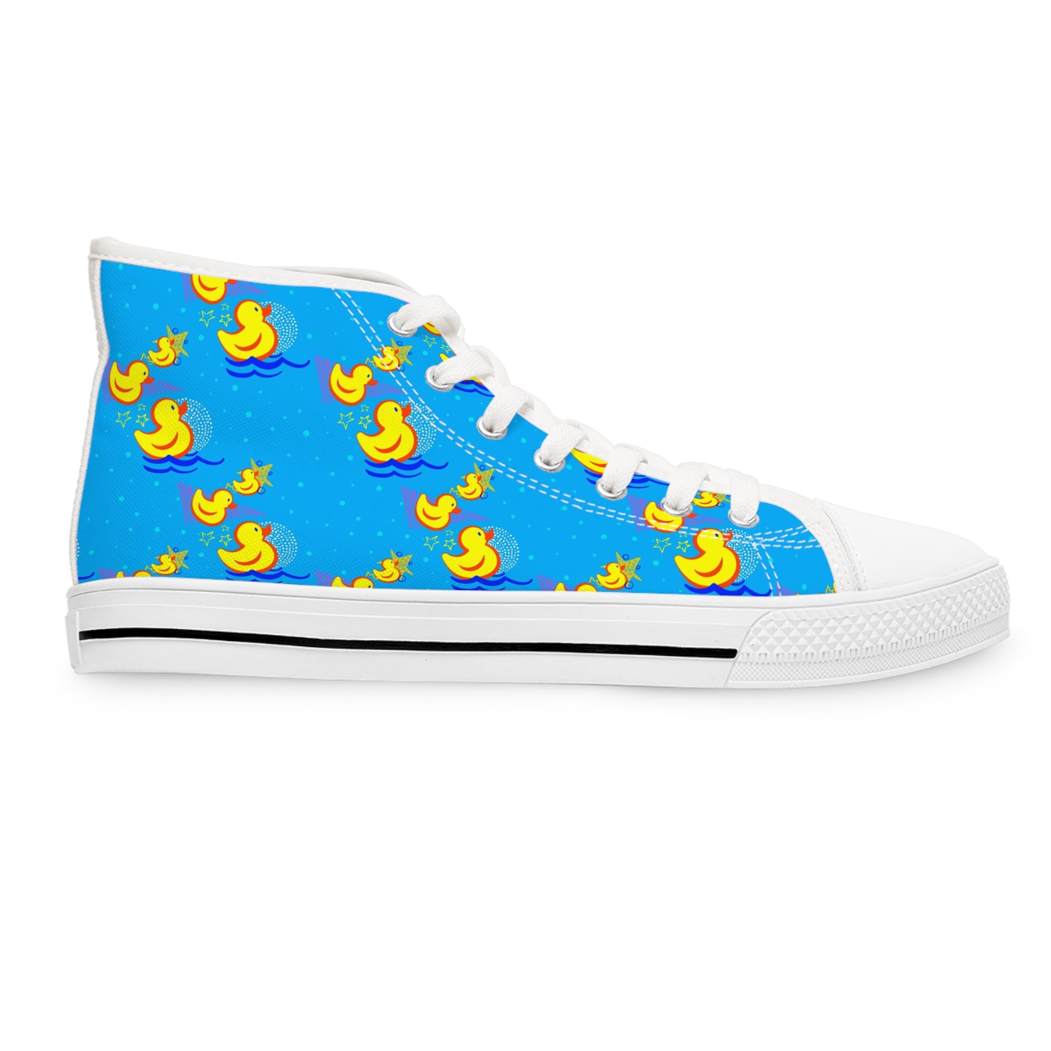 Women’s High-Top Canvas Sneakers with Rubber Duck Pattern – Fun & Playful