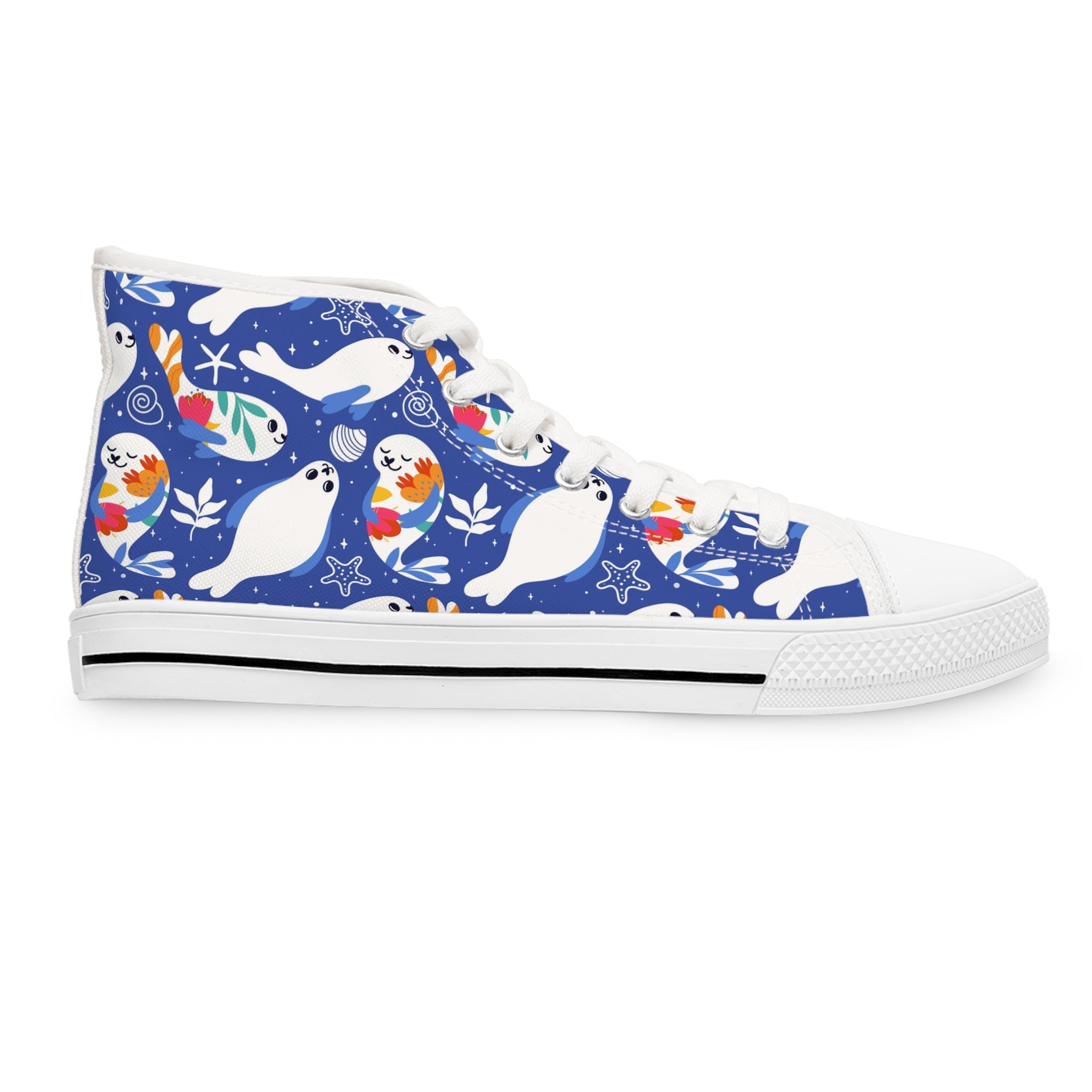 Women’s High-Top Canvas Sneakers with Sealife Print – Ocean-Inspired & Whimsical