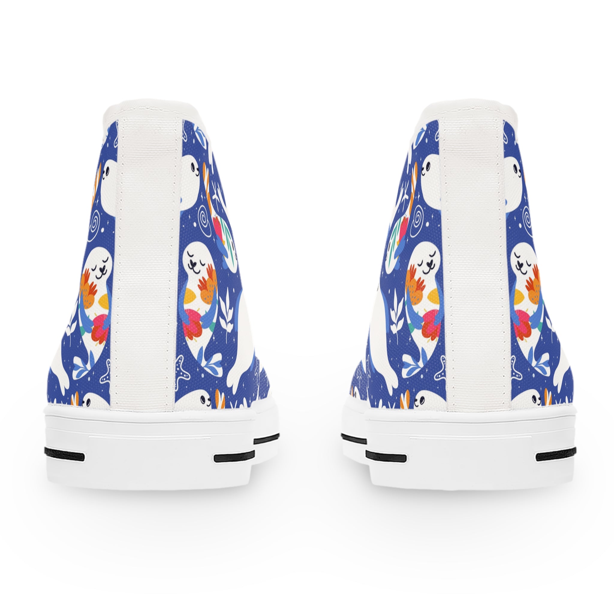 Women’s High-Top Canvas Sneakers with Sealife Print – Ocean-Inspired & Whimsical