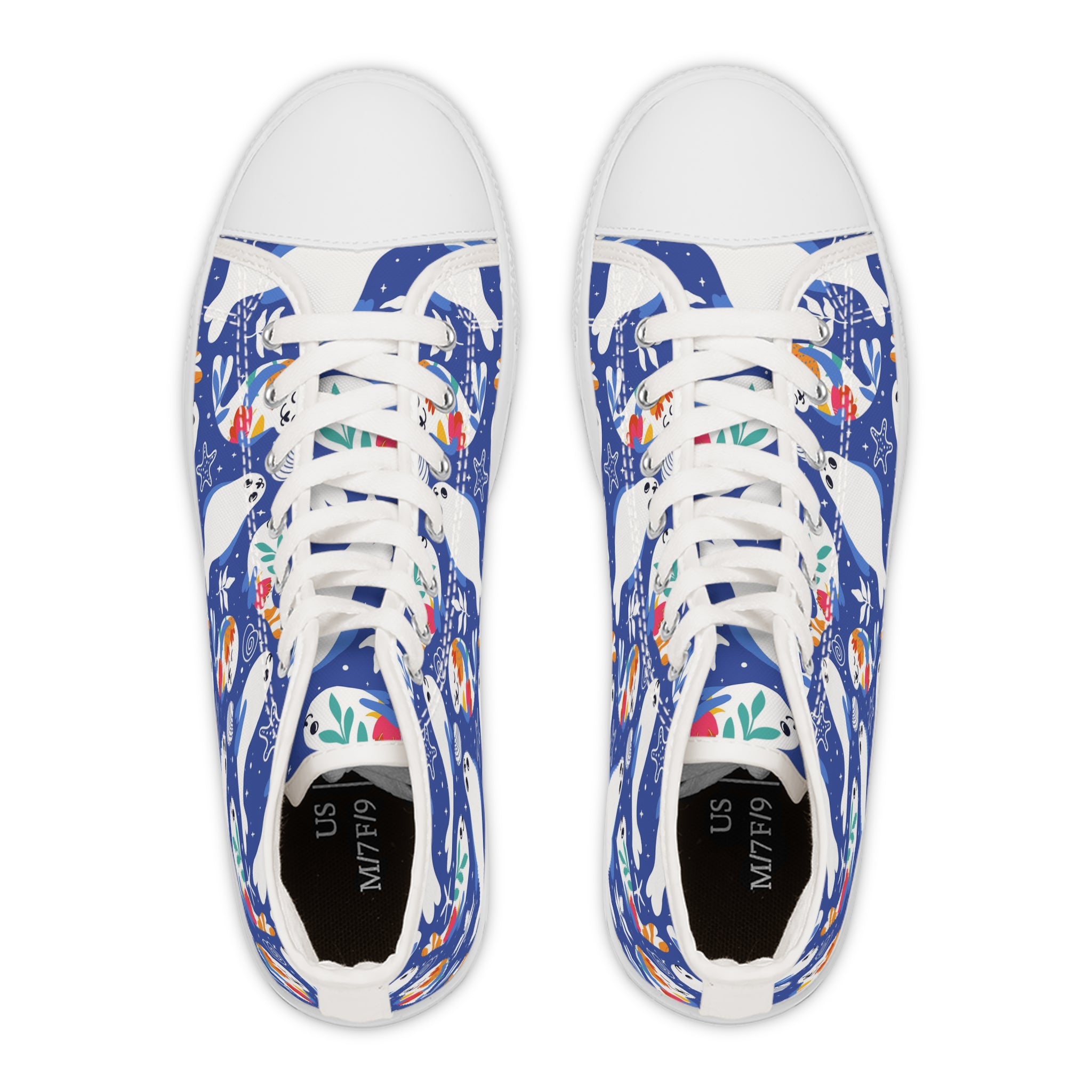 Women’s High-Top Canvas Sneakers with Sealife Print – Ocean-Inspired & Whimsical