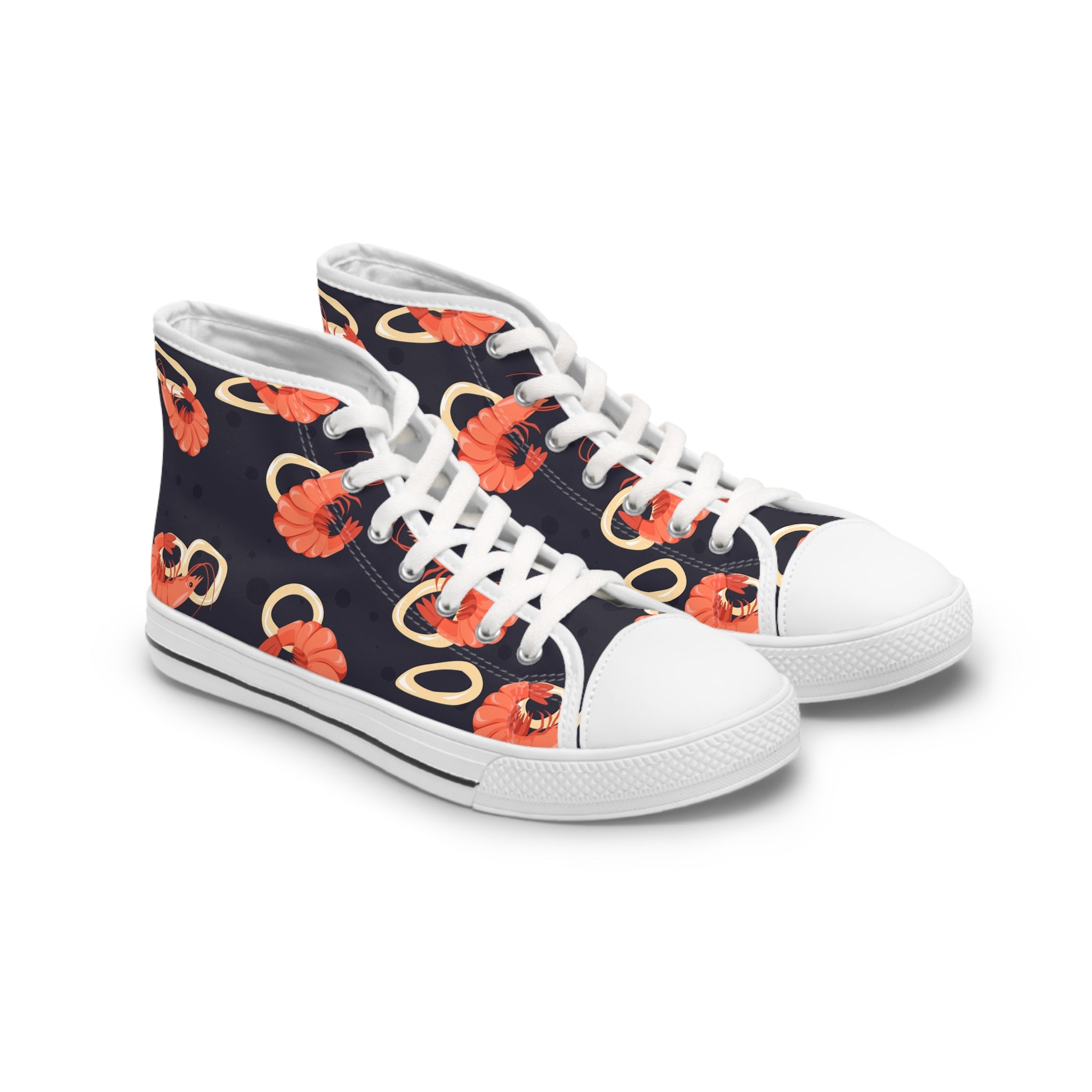 Womens High Top Canvas Sneakers With Shrimp Print Playful Seafood Inspired 3So2P