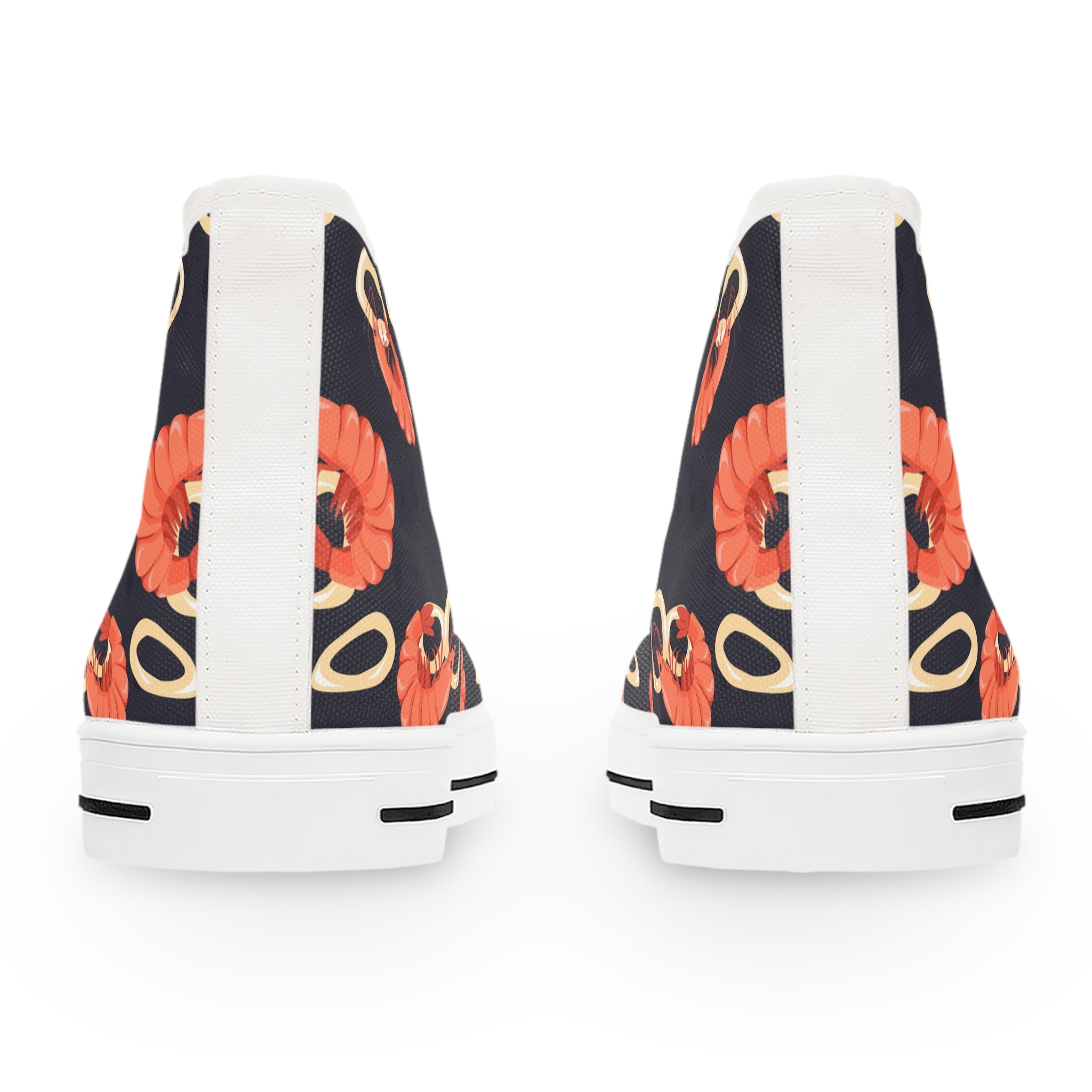 Women’s High-Top Canvas Sneakers with Shrimp Print – Playful & Seafood-Inspired