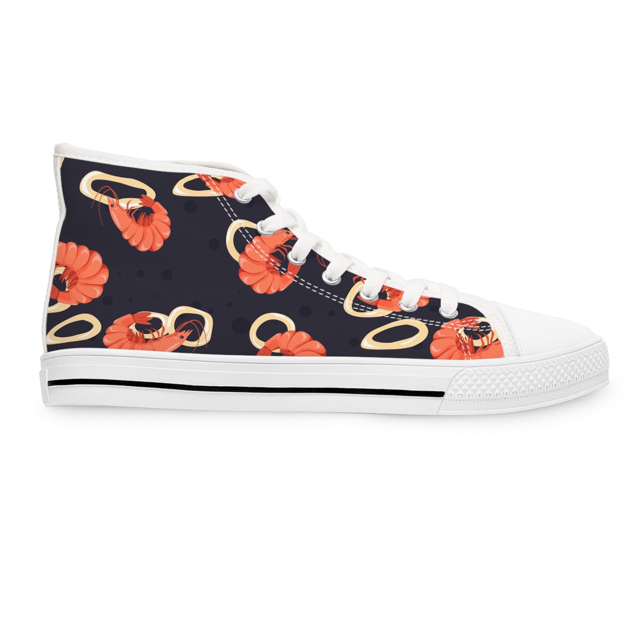 Women’s High-Top Canvas Sneakers with Shrimp Print – Playful & Seafood-Inspired