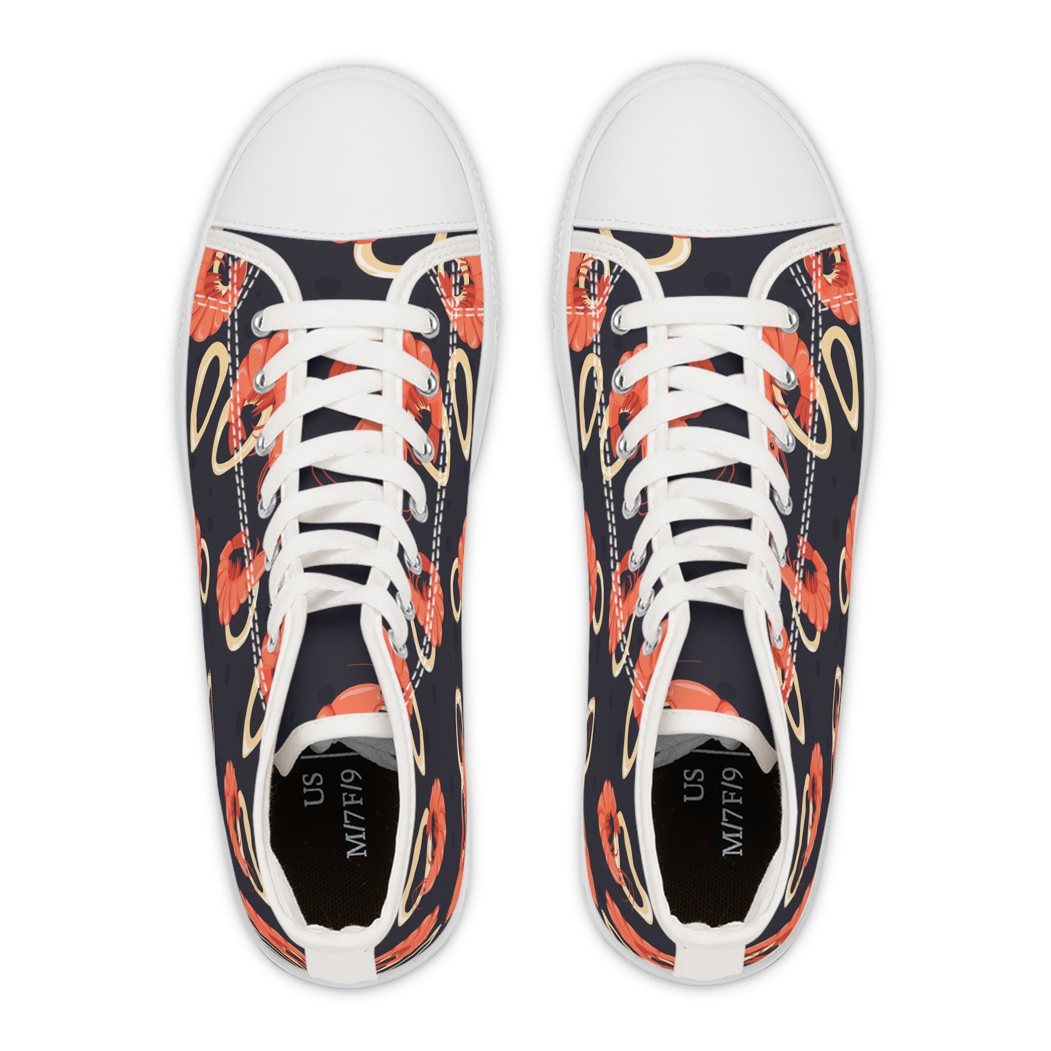 Women’s High-Top Canvas Sneakers with Shrimp Print – Playful & Seafood-Inspired