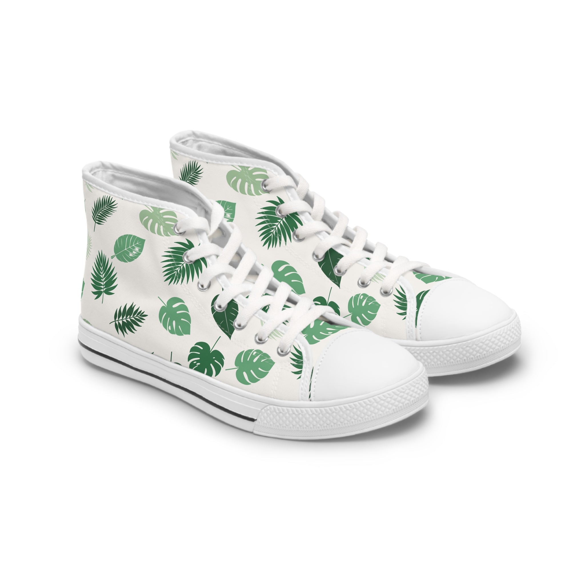 Womens High Top Canvas Sneakers With Tropical Leaf Print Fresh Minimalist 5Inb0