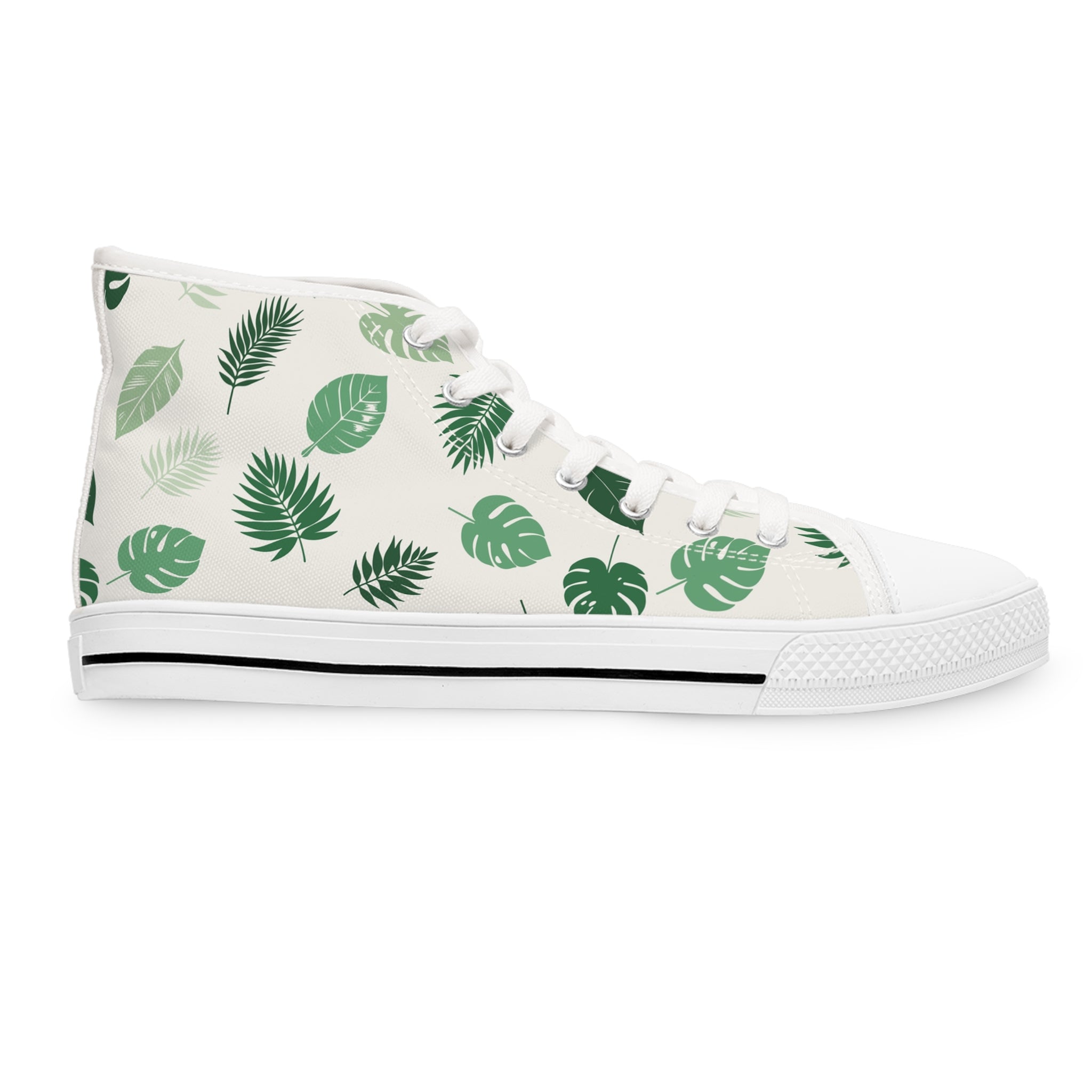 Women’s High-Top Canvas Sneakers with Tropical Leaf Print – Fresh & Minimalist