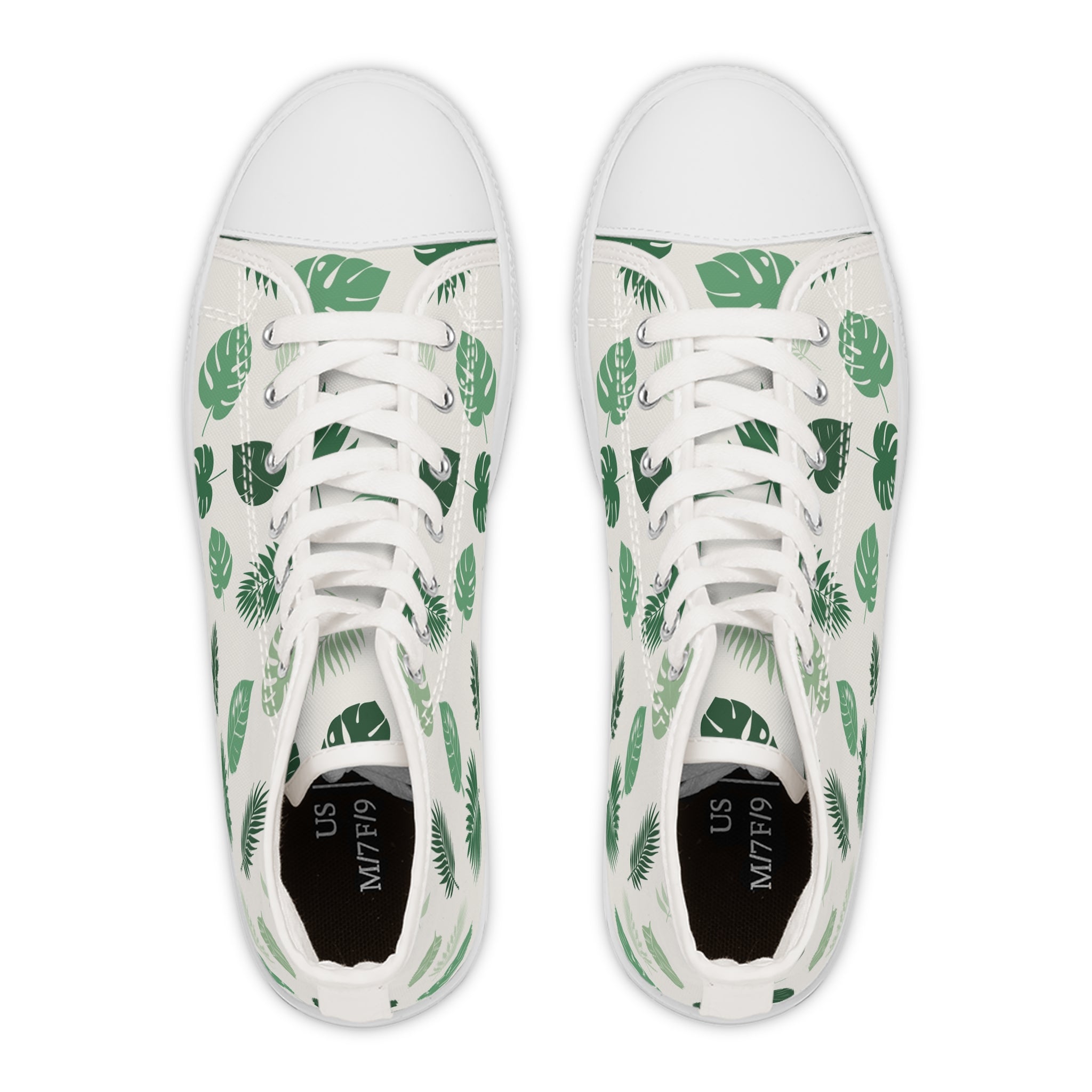 Women’s High-Top Canvas Sneakers with Tropical Leaf Print – Fresh & Minimalist