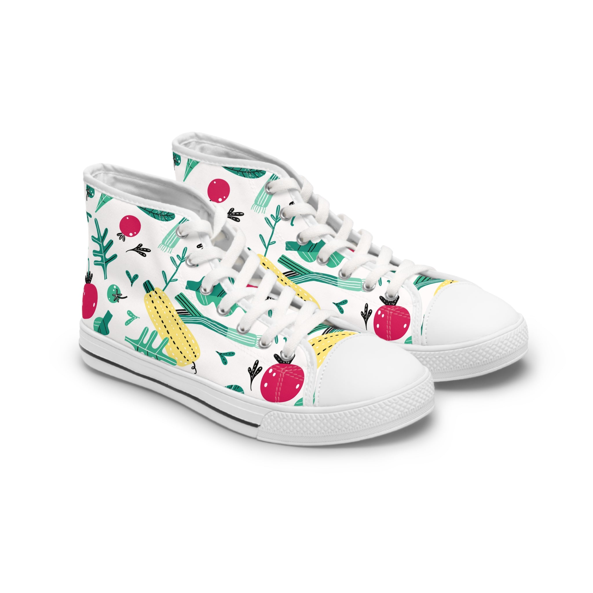 Womens High Top Canvas Sneakers With Vegetable Garden Print Fresh Vibrant Cvlmd