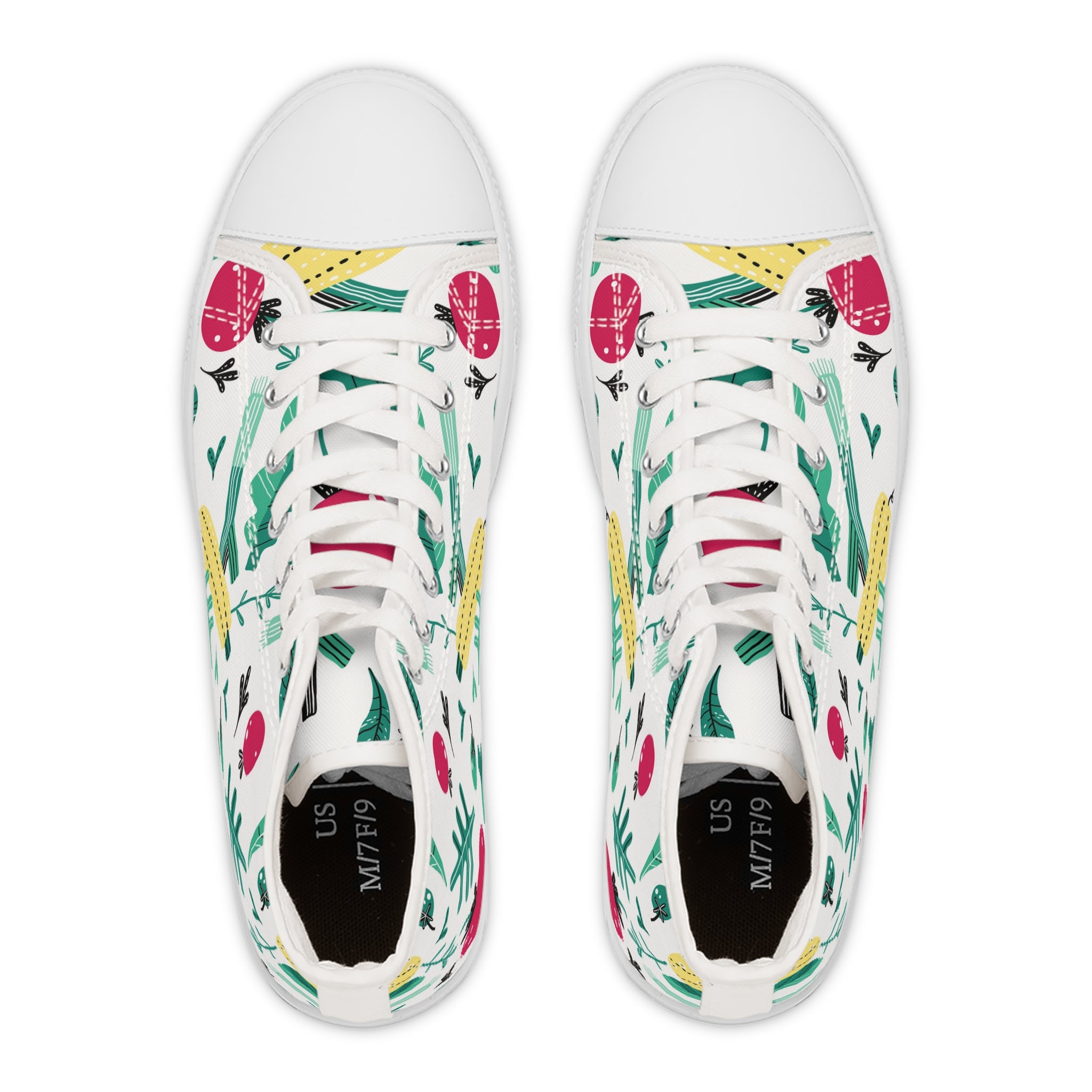 Women’s High-Top Canvas Sneakers with Vegetable Garden Print – Fresh & Vibrant