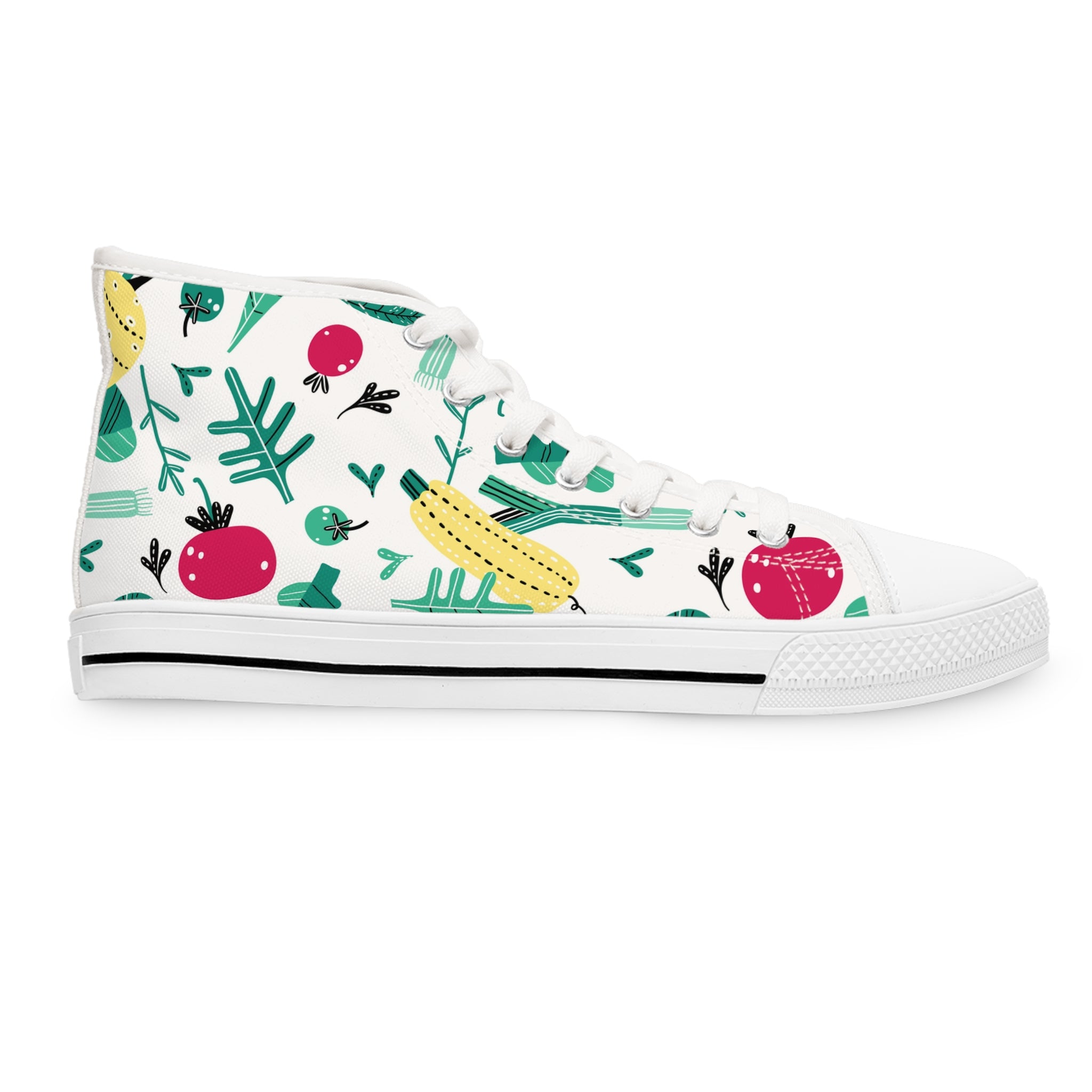 Women’s High-Top Canvas Sneakers with Vegetable Garden Print – Fresh & Vibrant