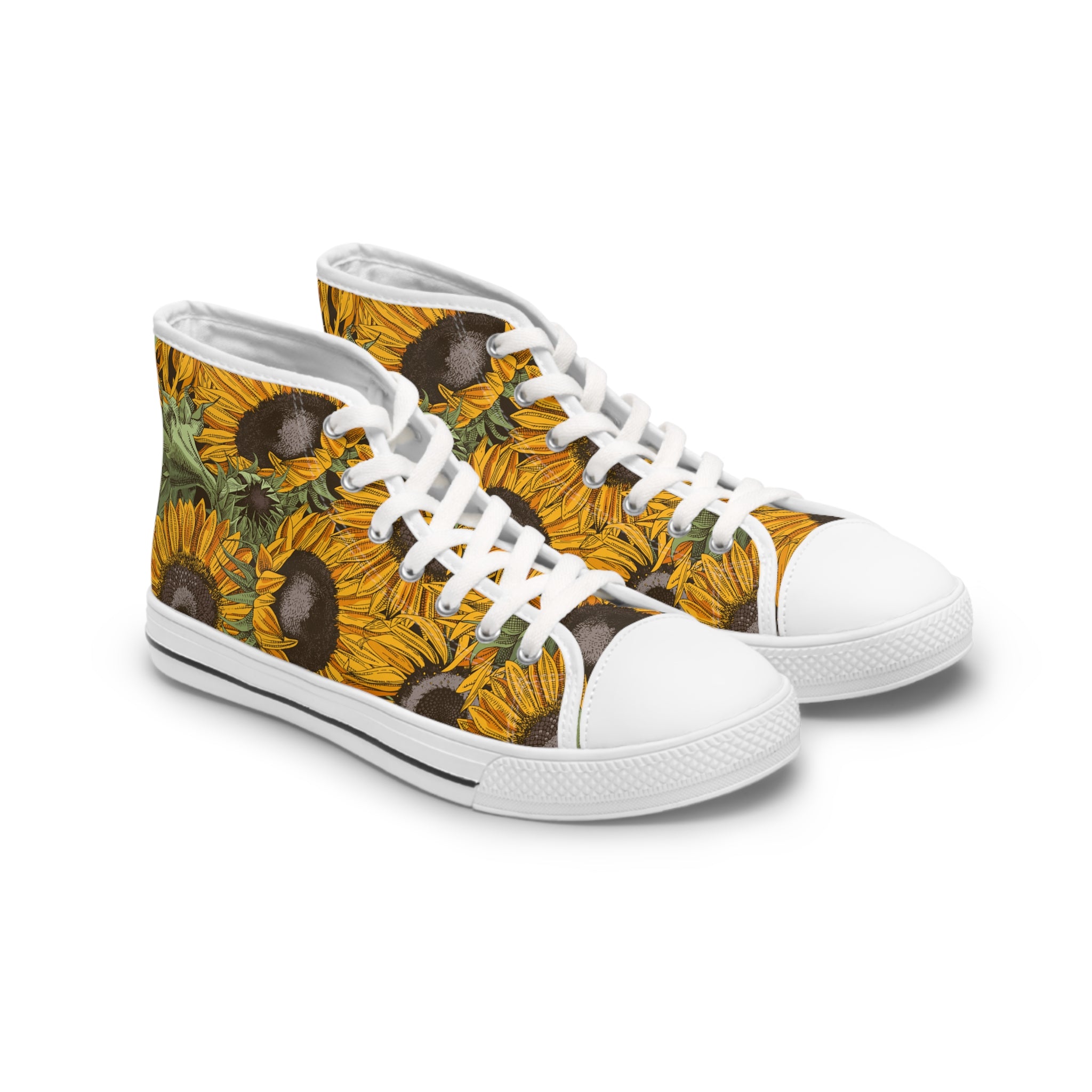 Womens High Top Canvas Sneakers With Vibrant Sunflower Design Bold Nature Loving Wjbbn