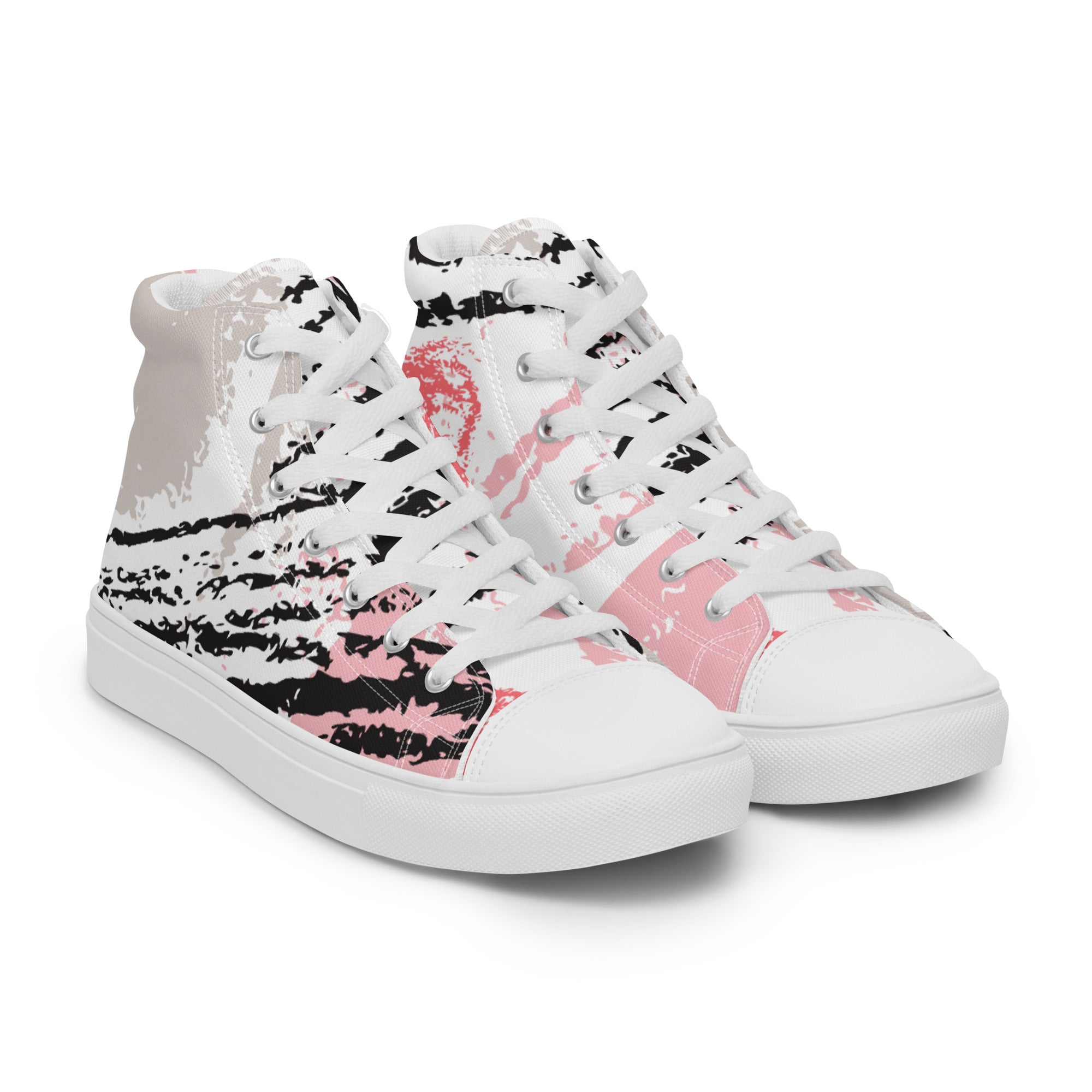 Women’s High-Top Sneakers – Abstract Brushstroke Print, Artistic Canvas Shoes