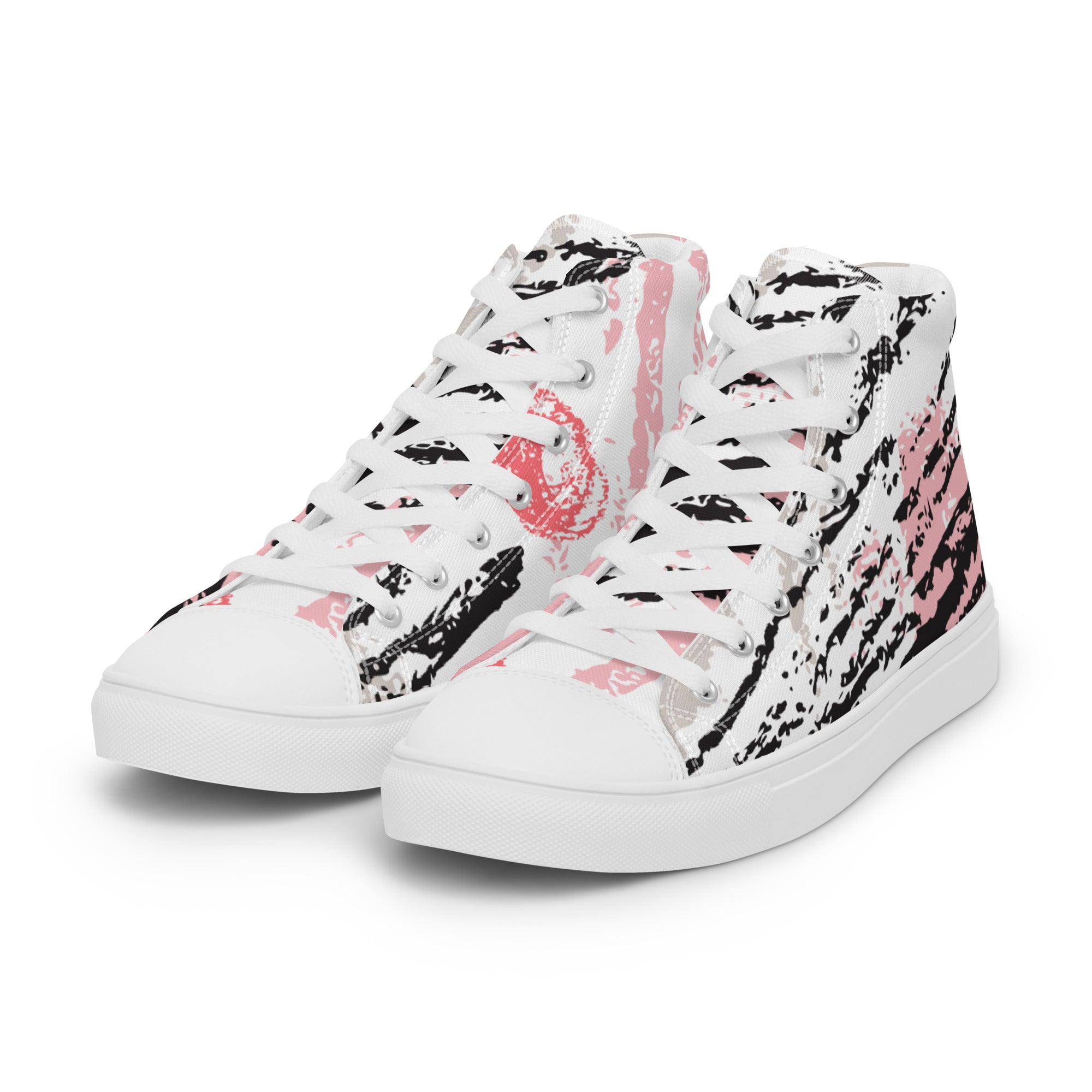 Women’s High-Top Sneakers – Abstract Brushstroke Print, Artistic Canvas Shoes