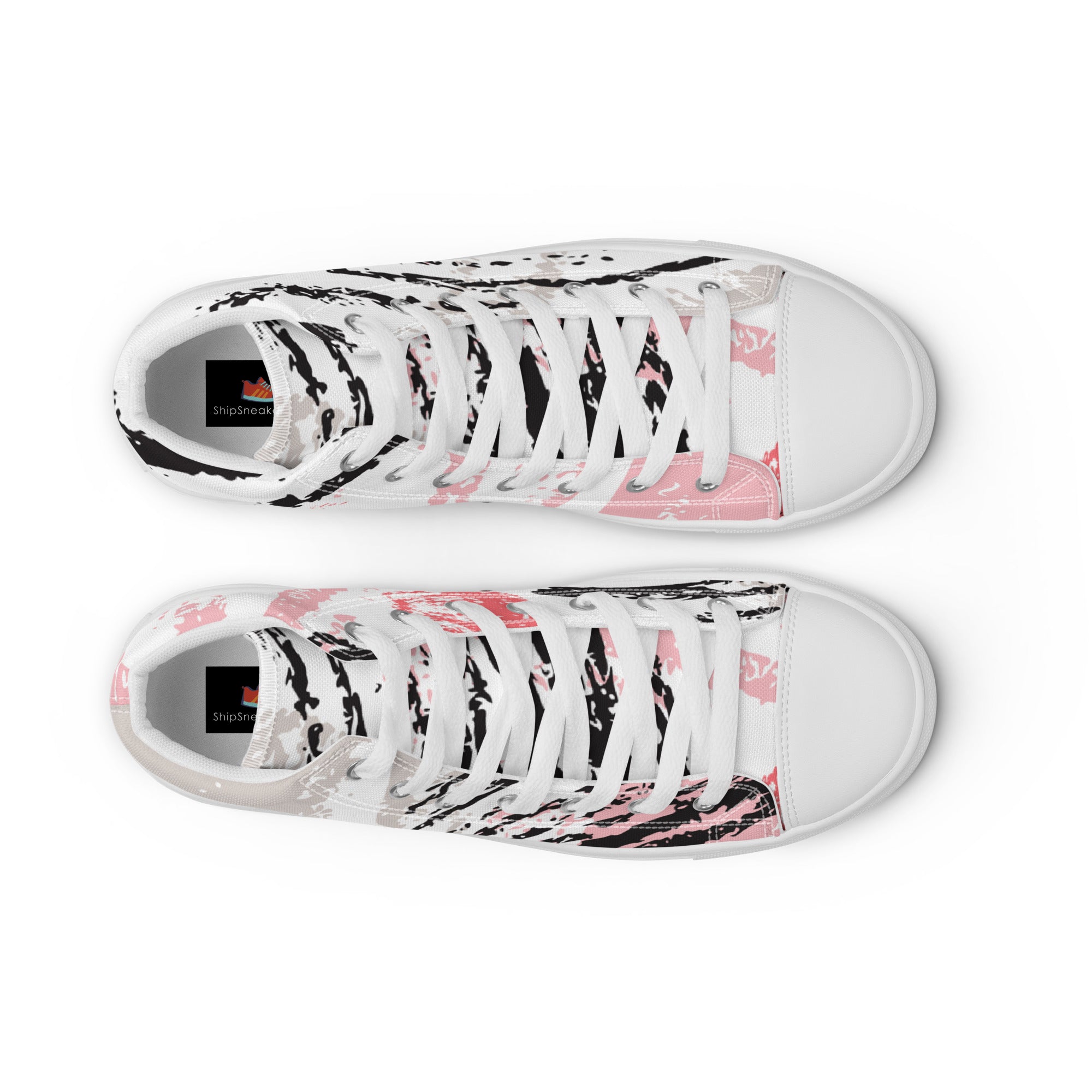 Women’s High-Top Sneakers – Abstract Brushstroke Print, Artistic Canvas Shoes