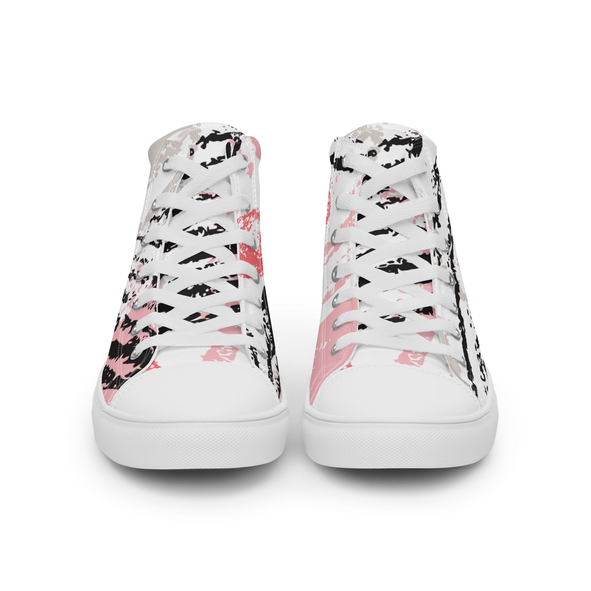 Women’s High-Top Sneakers – Abstract Brushstroke Print, Artistic Canvas Shoes