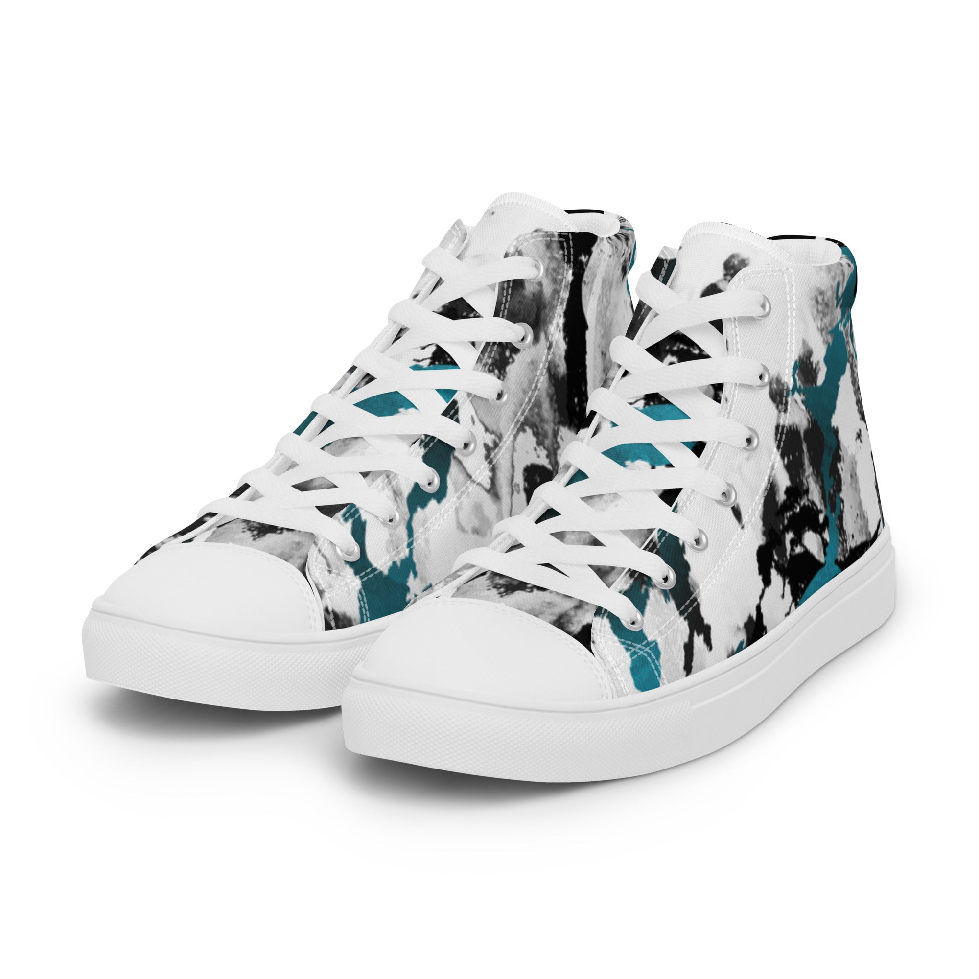 Women’s High-Top Sneakers – Abstract Ink Print, Artistic Canvas Shoes