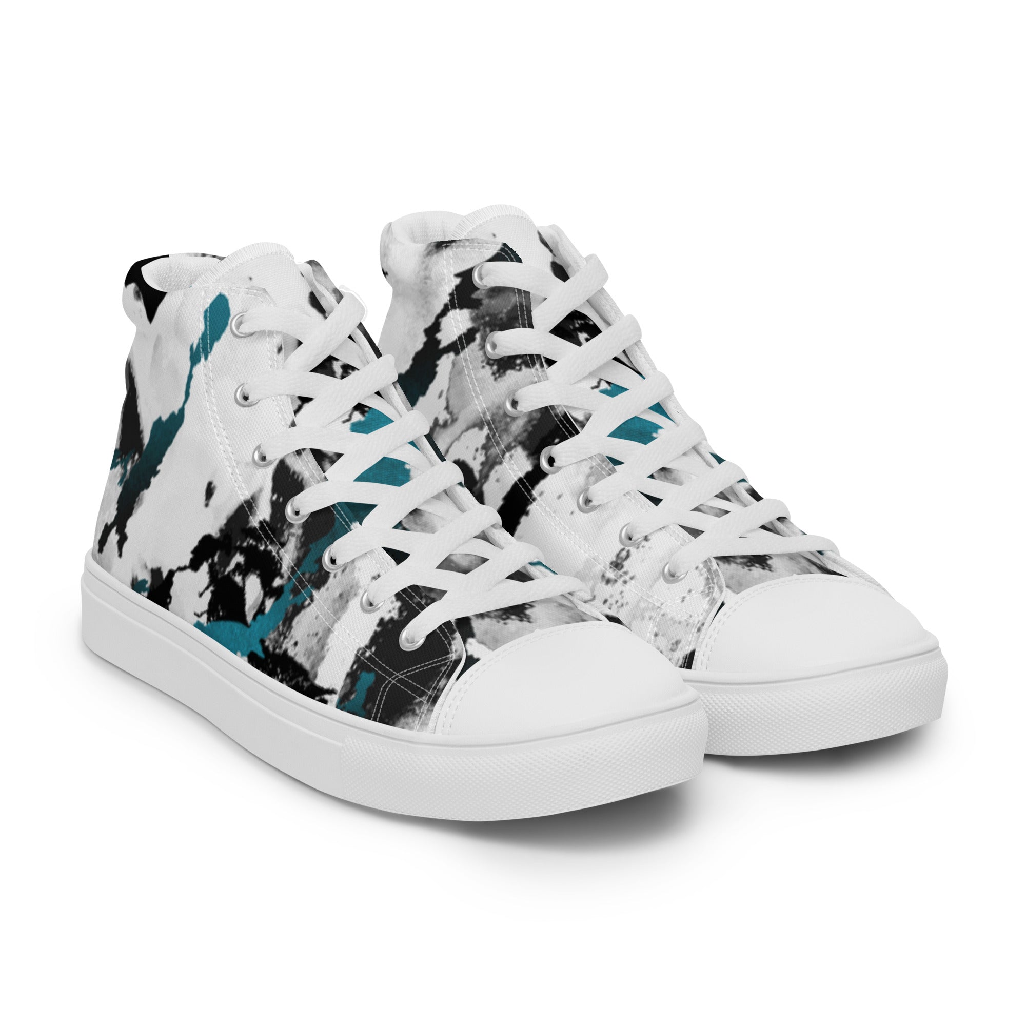 Women’s High-Top Sneakers – Abstract Ink Print, Artistic Canvas Shoes