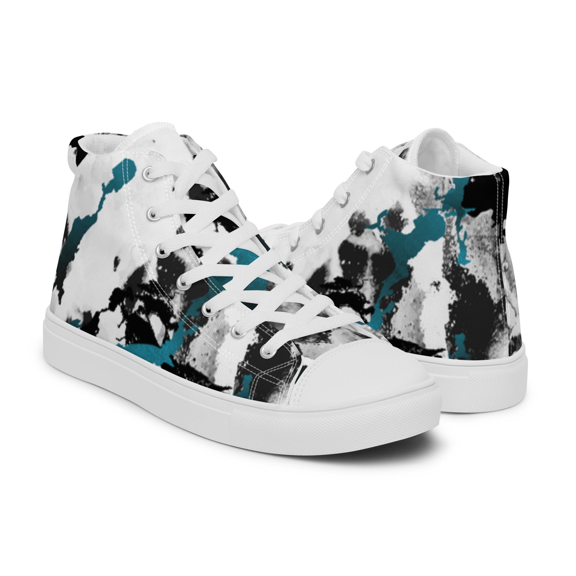 Women’s High-Top Sneakers – Abstract Ink Print, Artistic Canvas Shoes