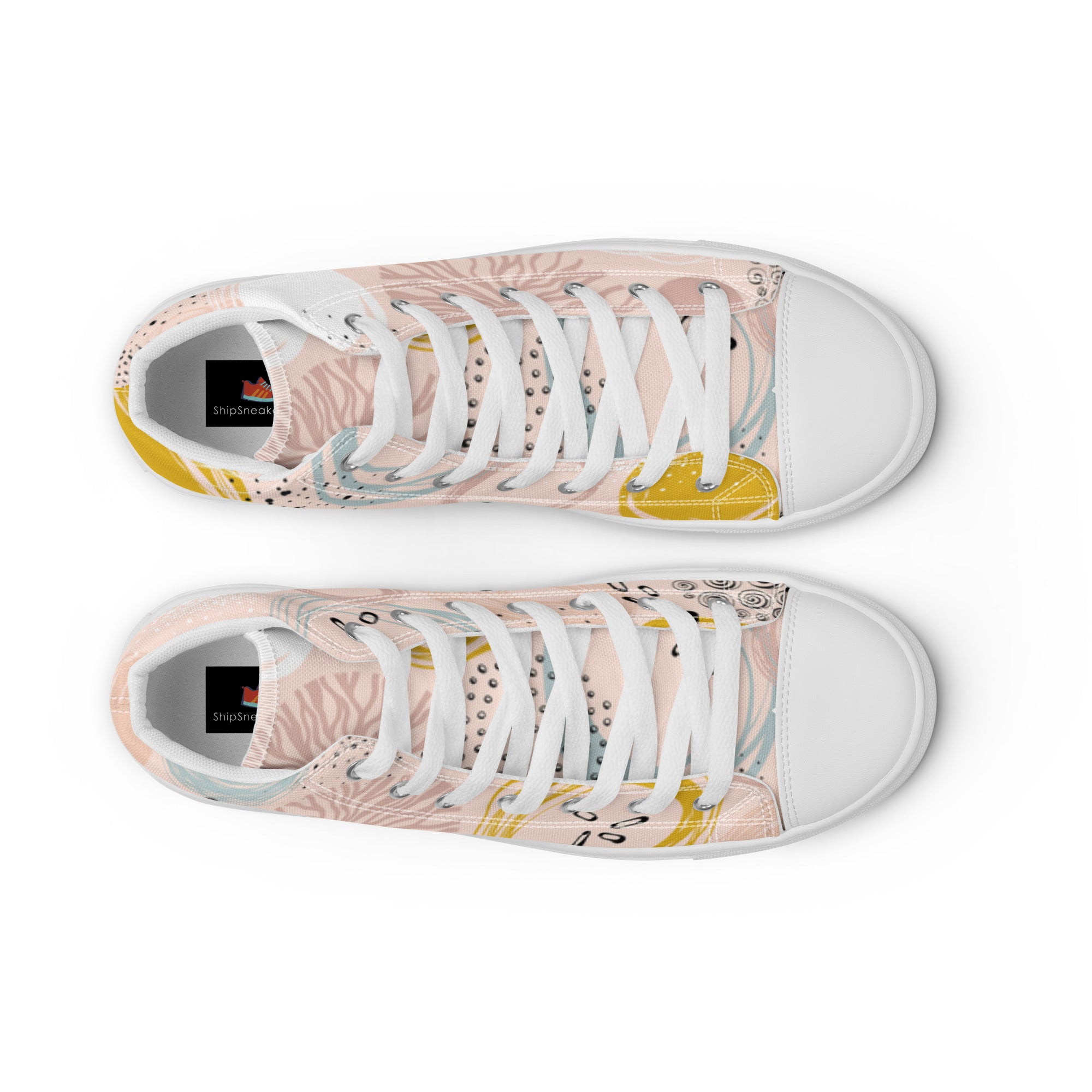 Women’s High-Top Sneakers – Abstract Pastel Art Print, Stylish Canvas Shoes