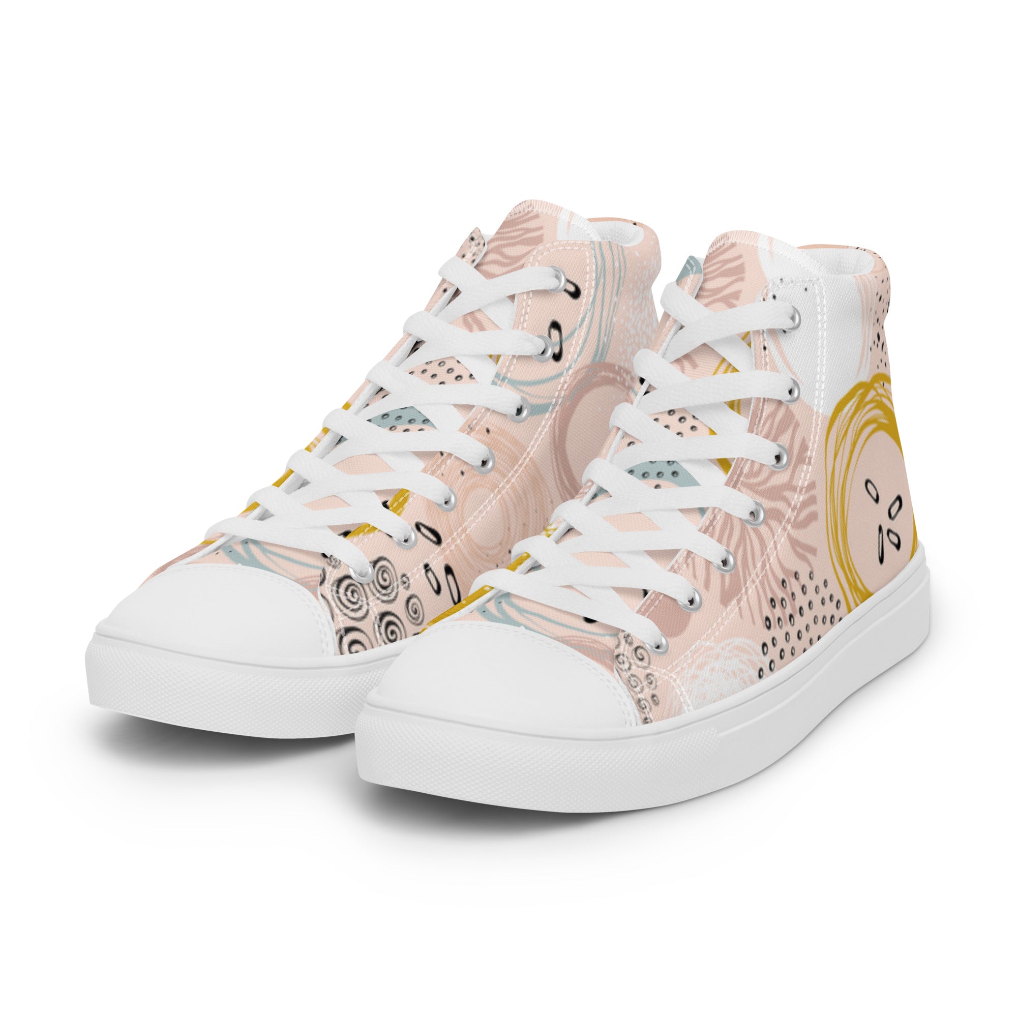 Women’s High-Top Sneakers – Abstract Pastel Art Print, Stylish Canvas Shoes