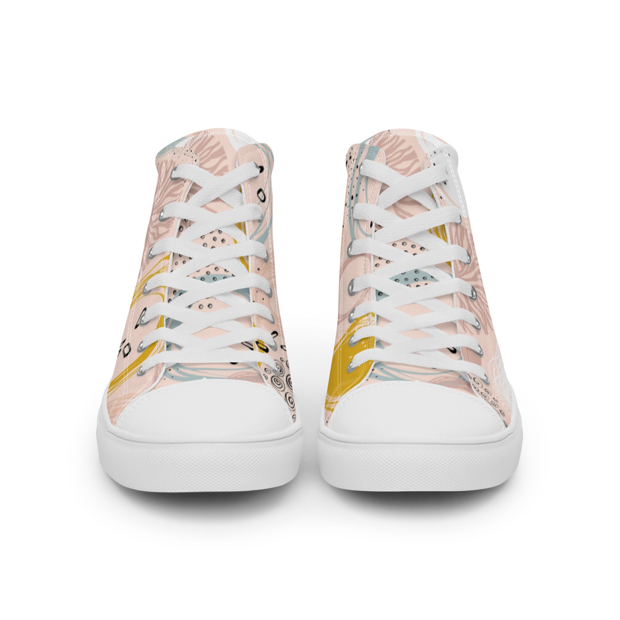 Women’s High-Top Sneakers – Abstract Pastel Art Print, Stylish Canvas Shoes