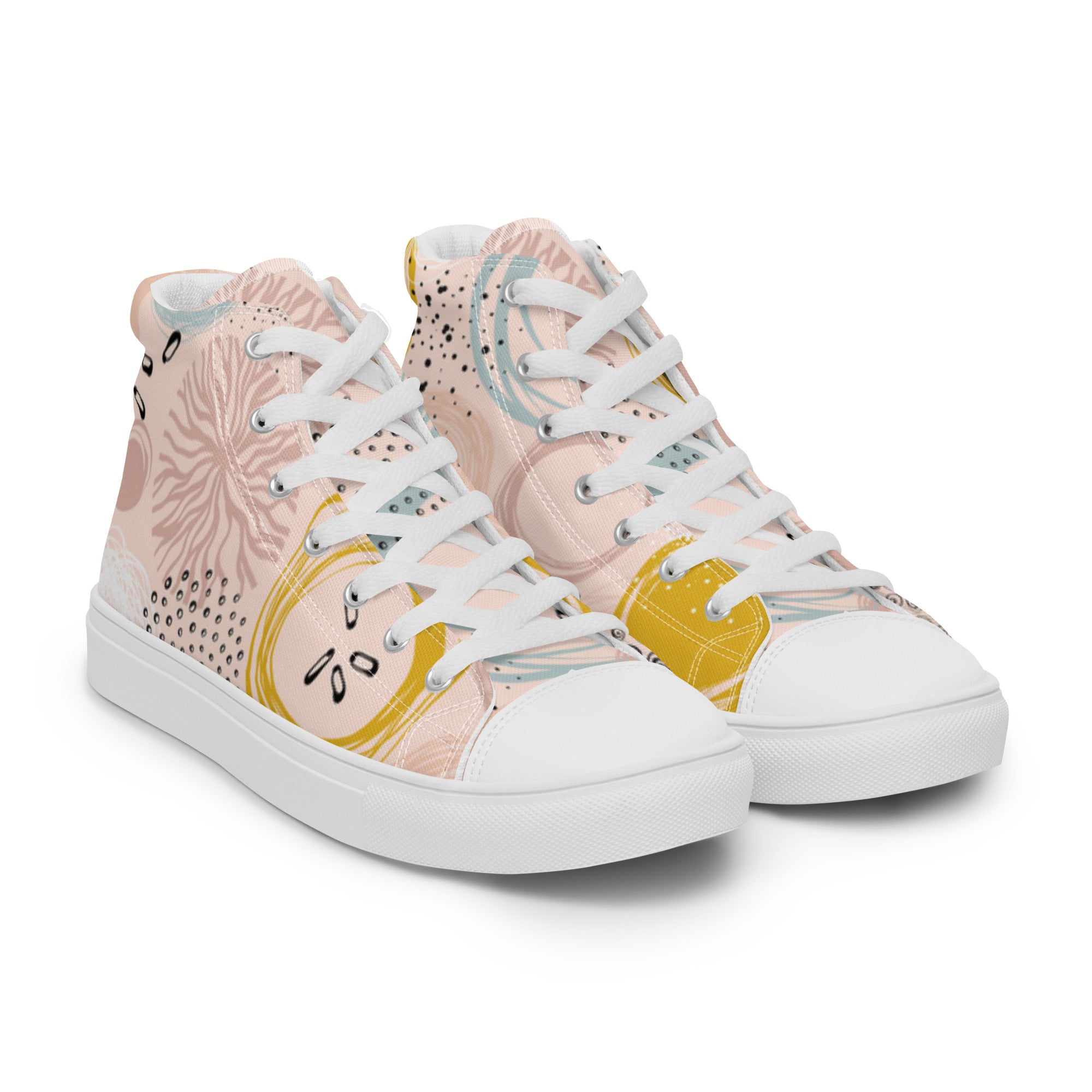 Women’s High-Top Sneakers – Abstract Pastel Art Print, Stylish Canvas Shoes