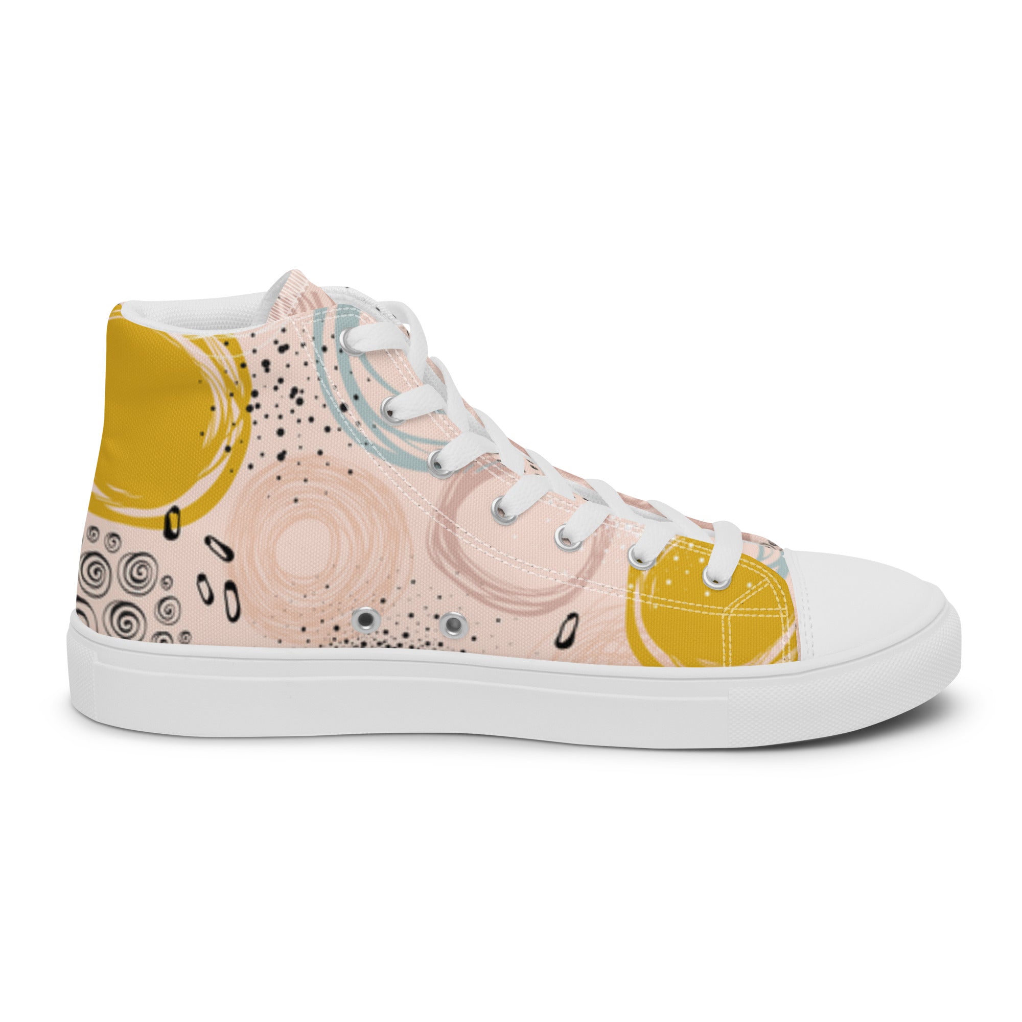 Women’s High-Top Sneakers – Abstract Pastel Art Print, Stylish Canvas Shoes