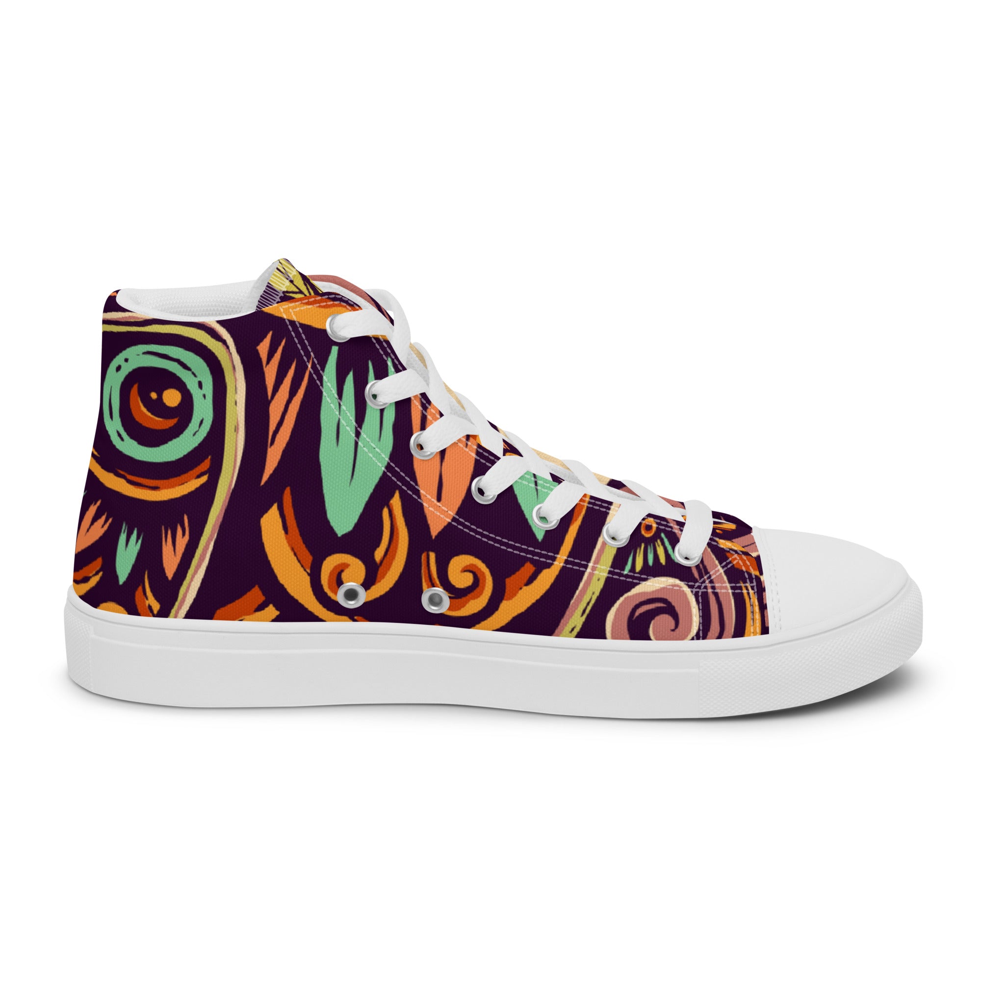 Women’s High-Top Sneakers – Artistic Face Illustration, Unique Canvas Shoes