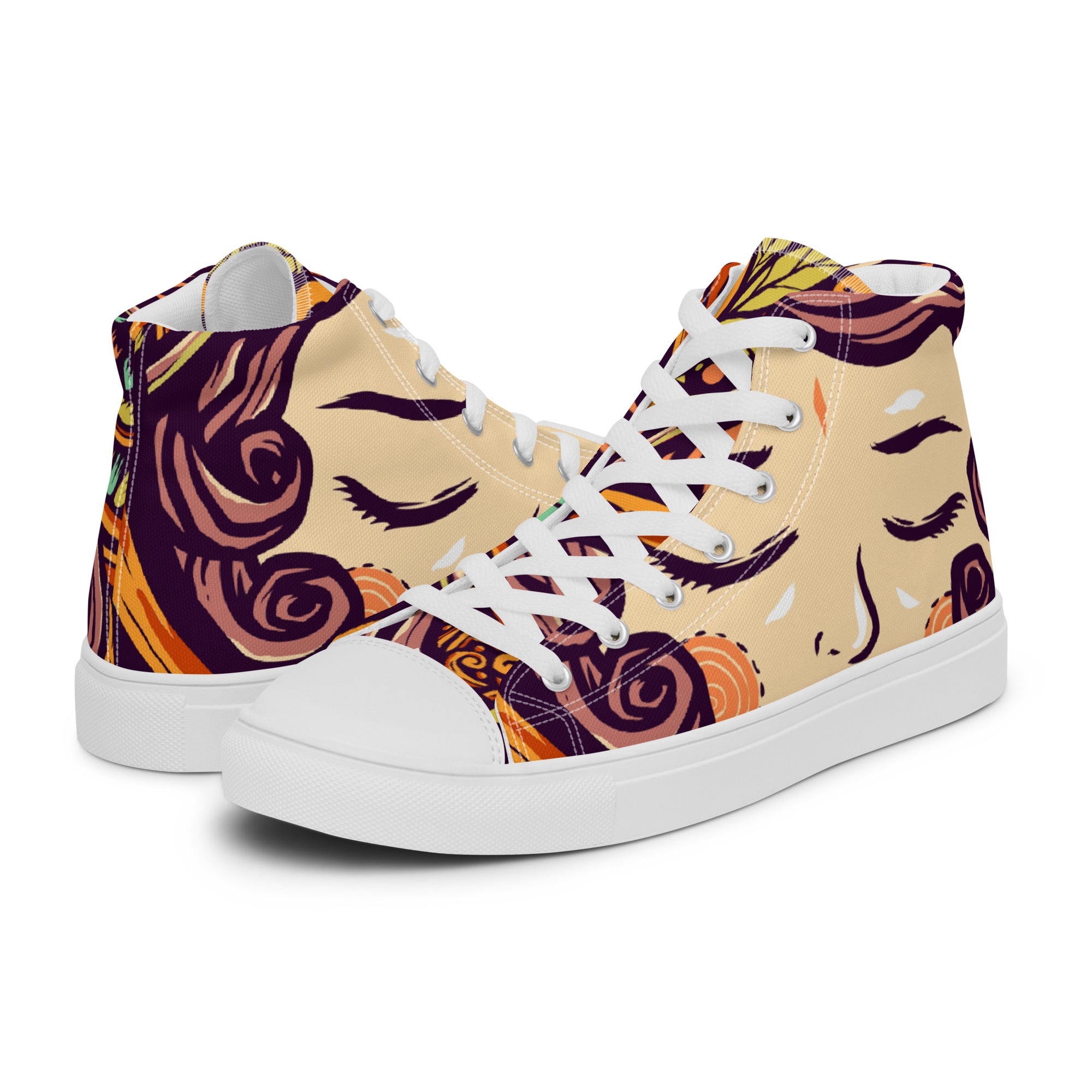 Womens High Top Sneakers Artistic Face Illustration Unique Canvas Shoes Ioosm