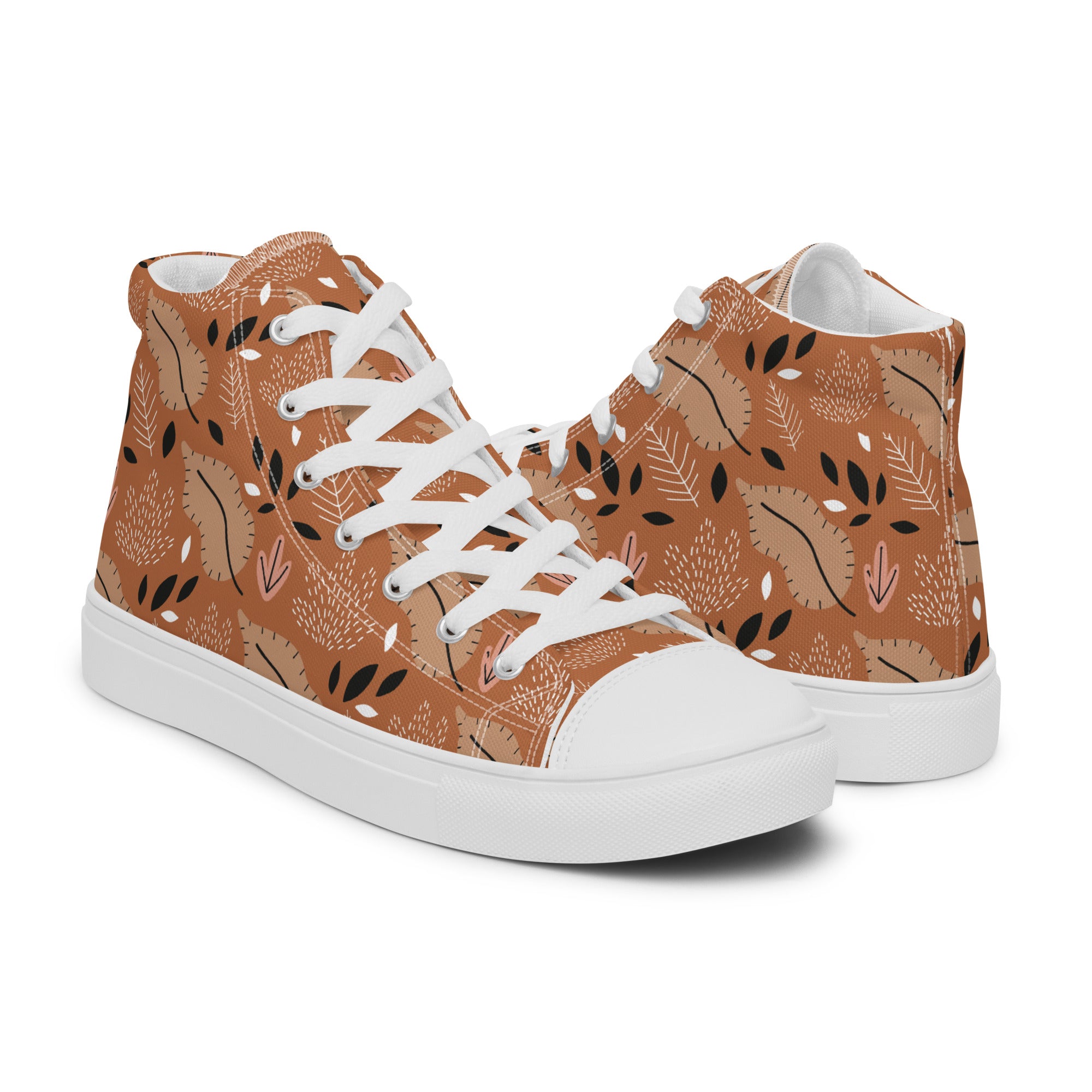 Women’s High-Top Sneakers – Autumn Leaf Pattern, Nature-Inspired Canvas Shoes