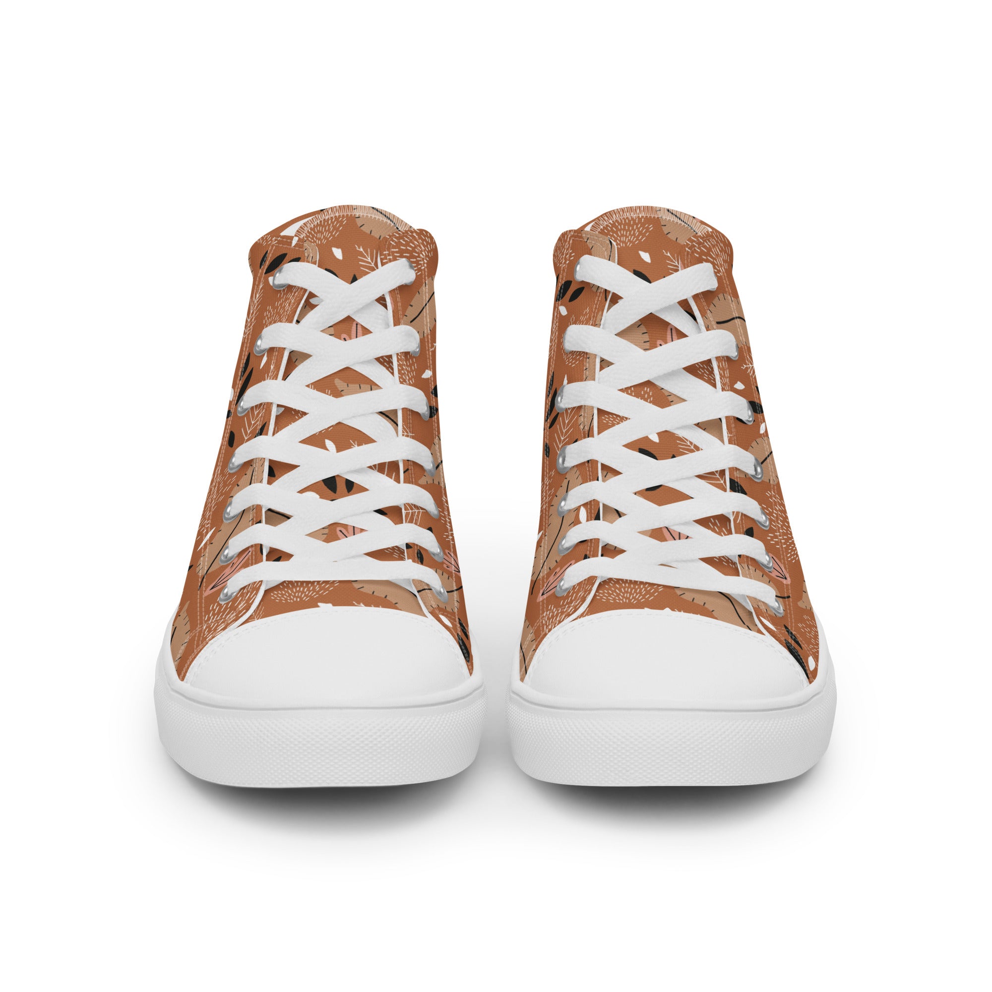 Women’s High-Top Sneakers – Autumn Leaf Pattern, Nature-Inspired Canvas Shoes