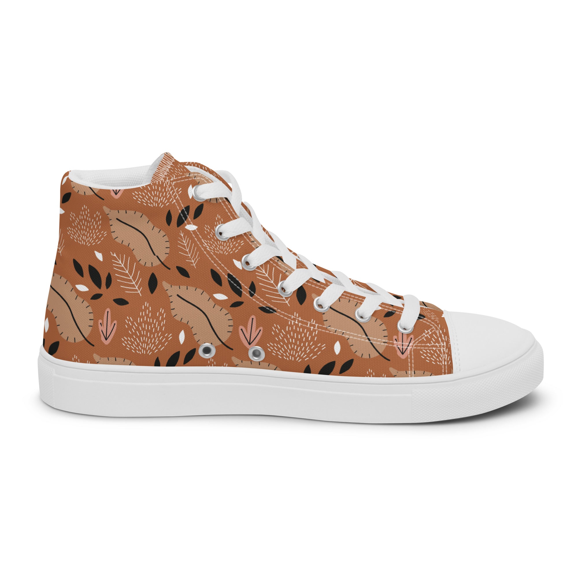 Women’s High-Top Sneakers – Autumn Leaf Pattern, Nature-Inspired Canvas Shoes