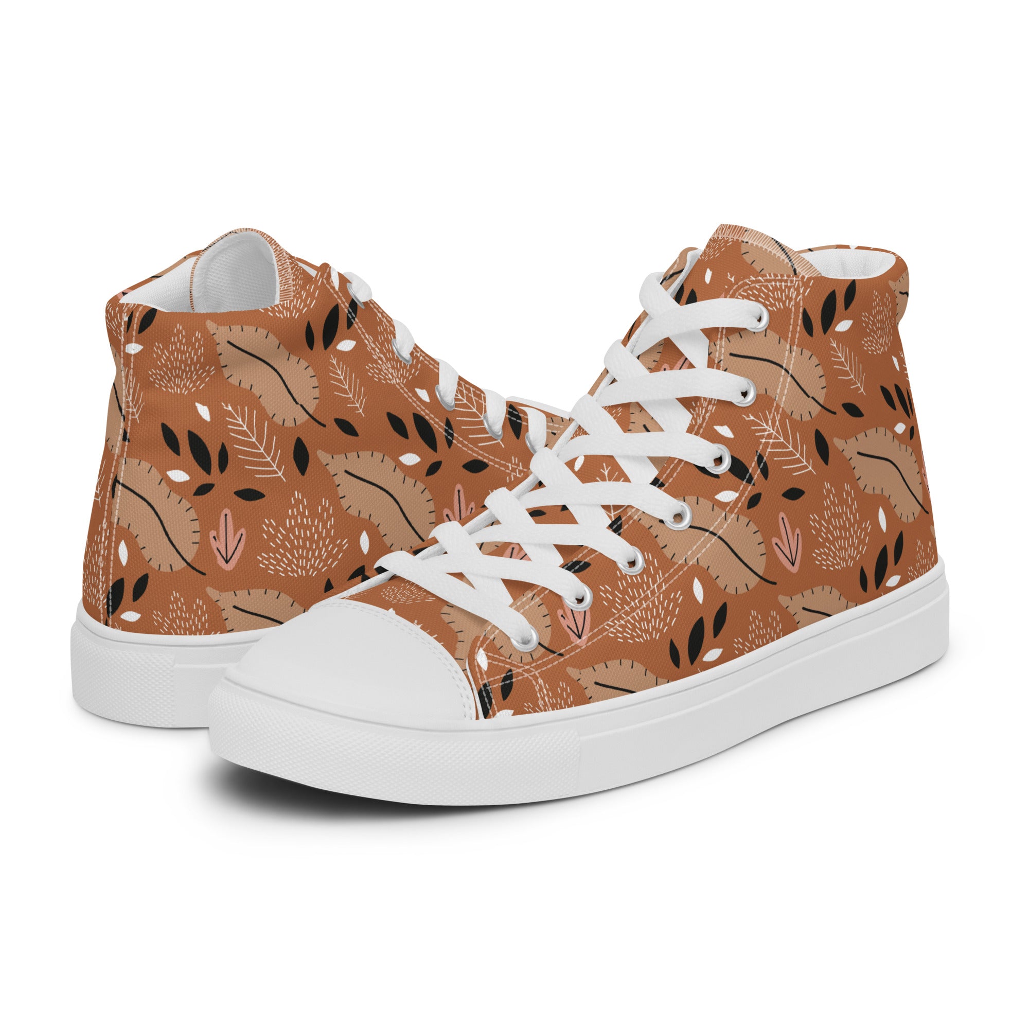 Womens High Top Sneakers Autumn Leaf Pattern Nature Inspired Canvas Shoes