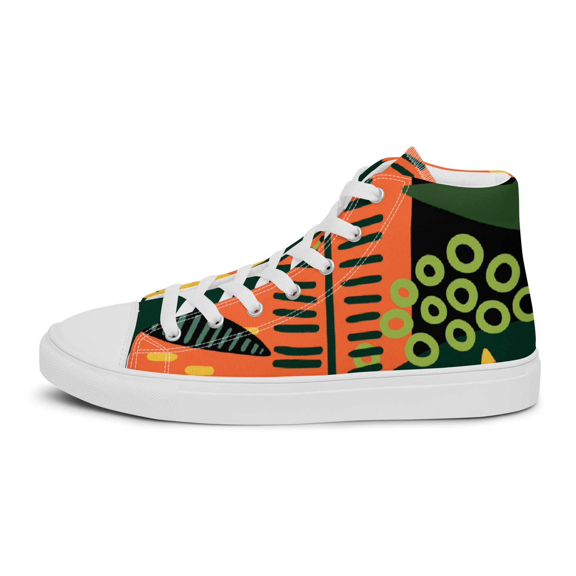 Women’s High-Top Sneakers – Bold Tribal Print, Vibrant Canvas Shoes