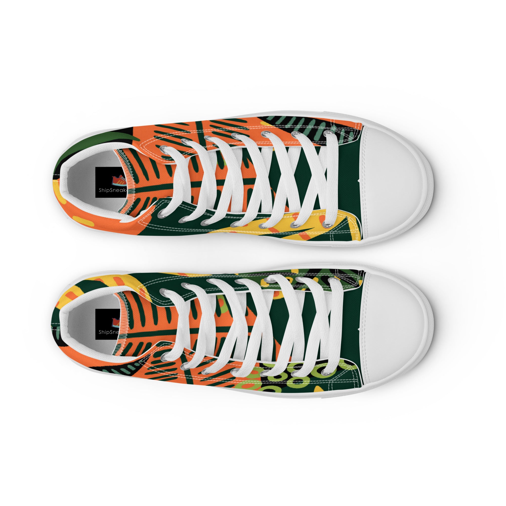 Women’s High-Top Sneakers – Bold Tribal Print, Vibrant Canvas Shoes