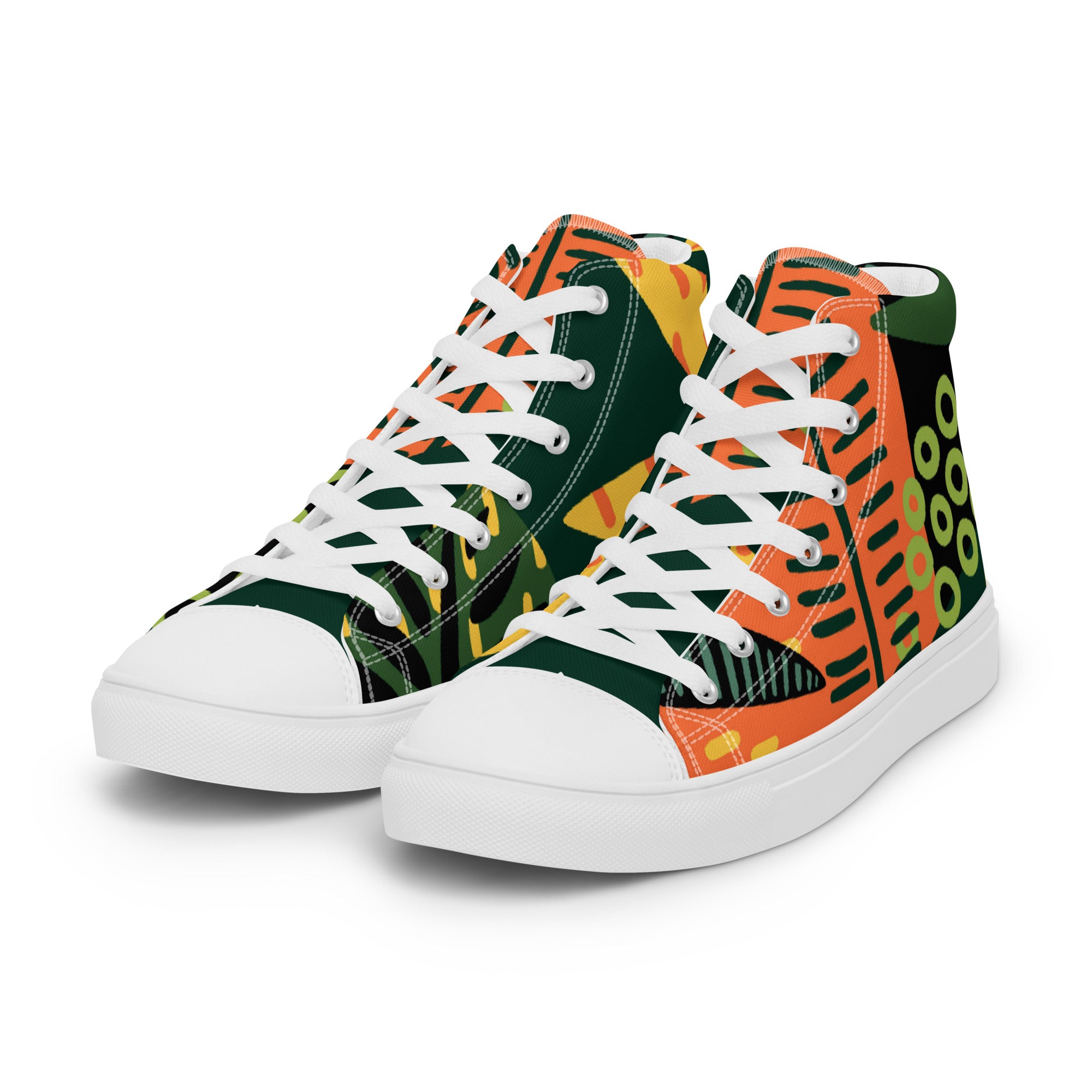 Women’s High-Top Sneakers – Bold Tribal Print, Vibrant Canvas Shoes