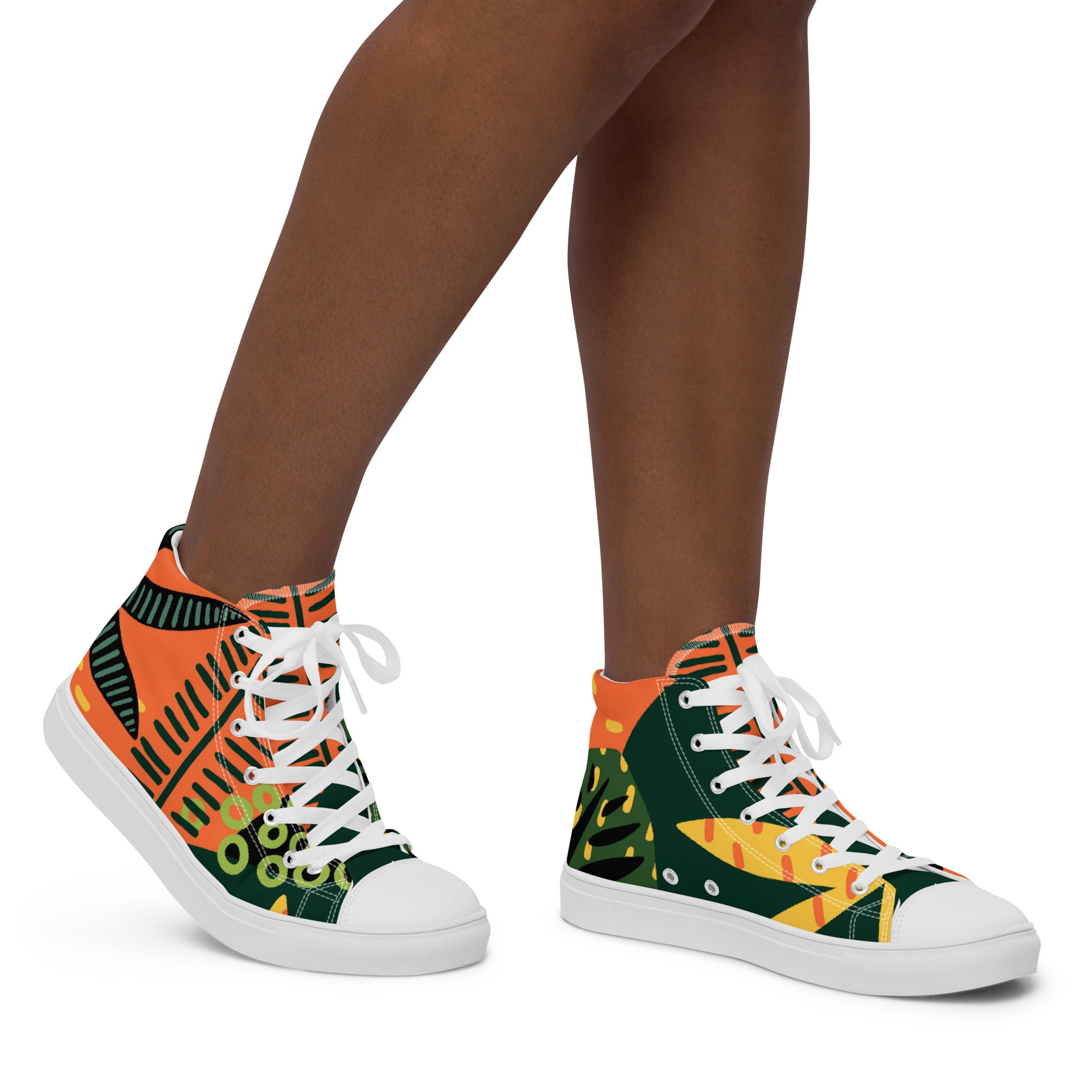 Women’s High-Top Sneakers – Bold Tribal Print, Vibrant Canvas Shoes