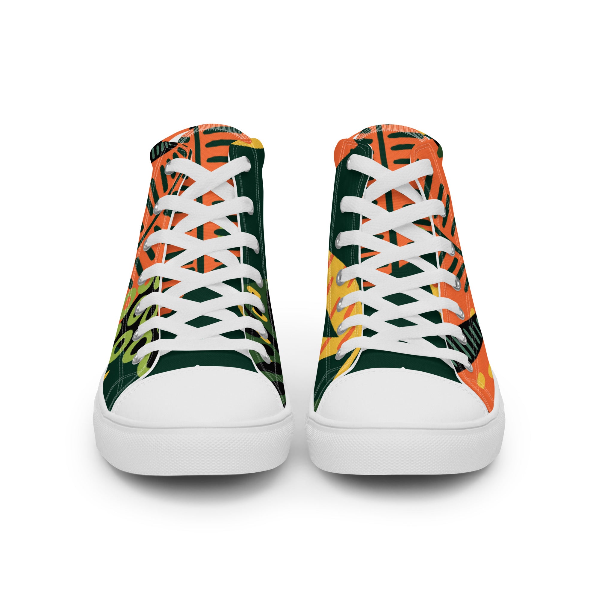 Women’s High-Top Sneakers – Bold Tribal Print, Vibrant Canvas Shoes