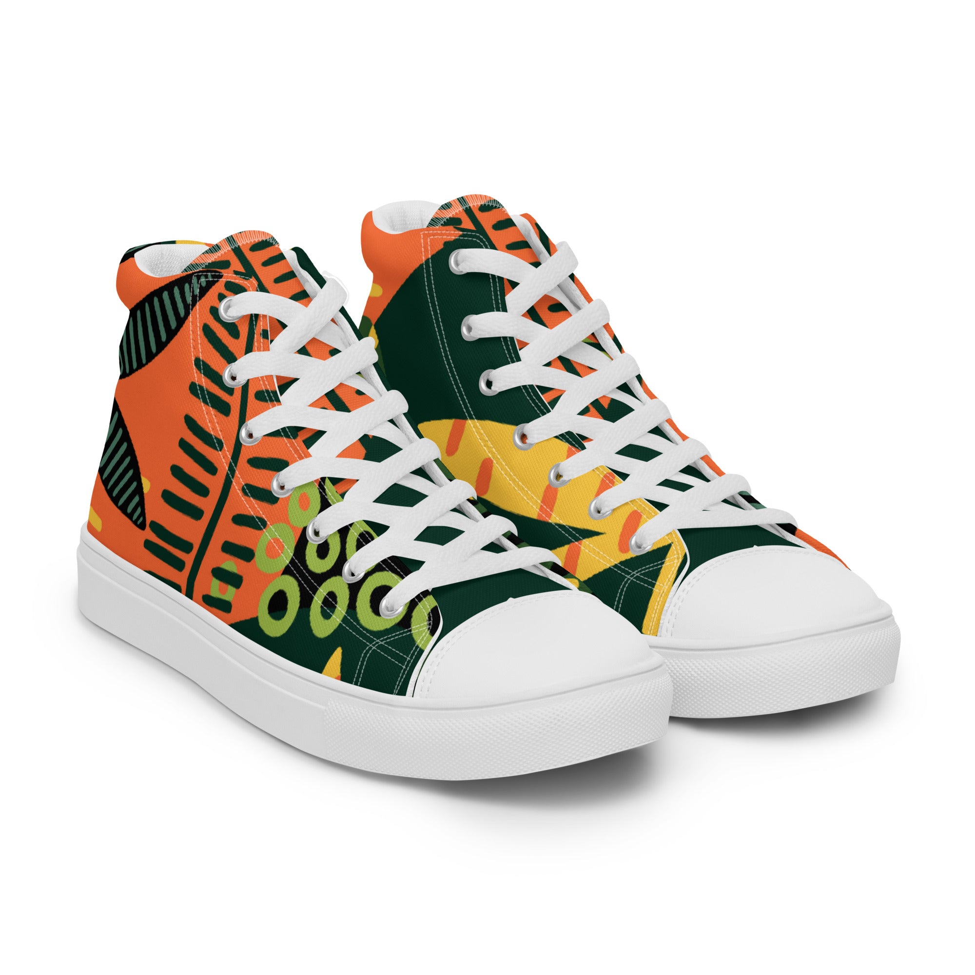 Women’s High-Top Sneakers – Bold Tribal Print, Vibrant Canvas Shoes