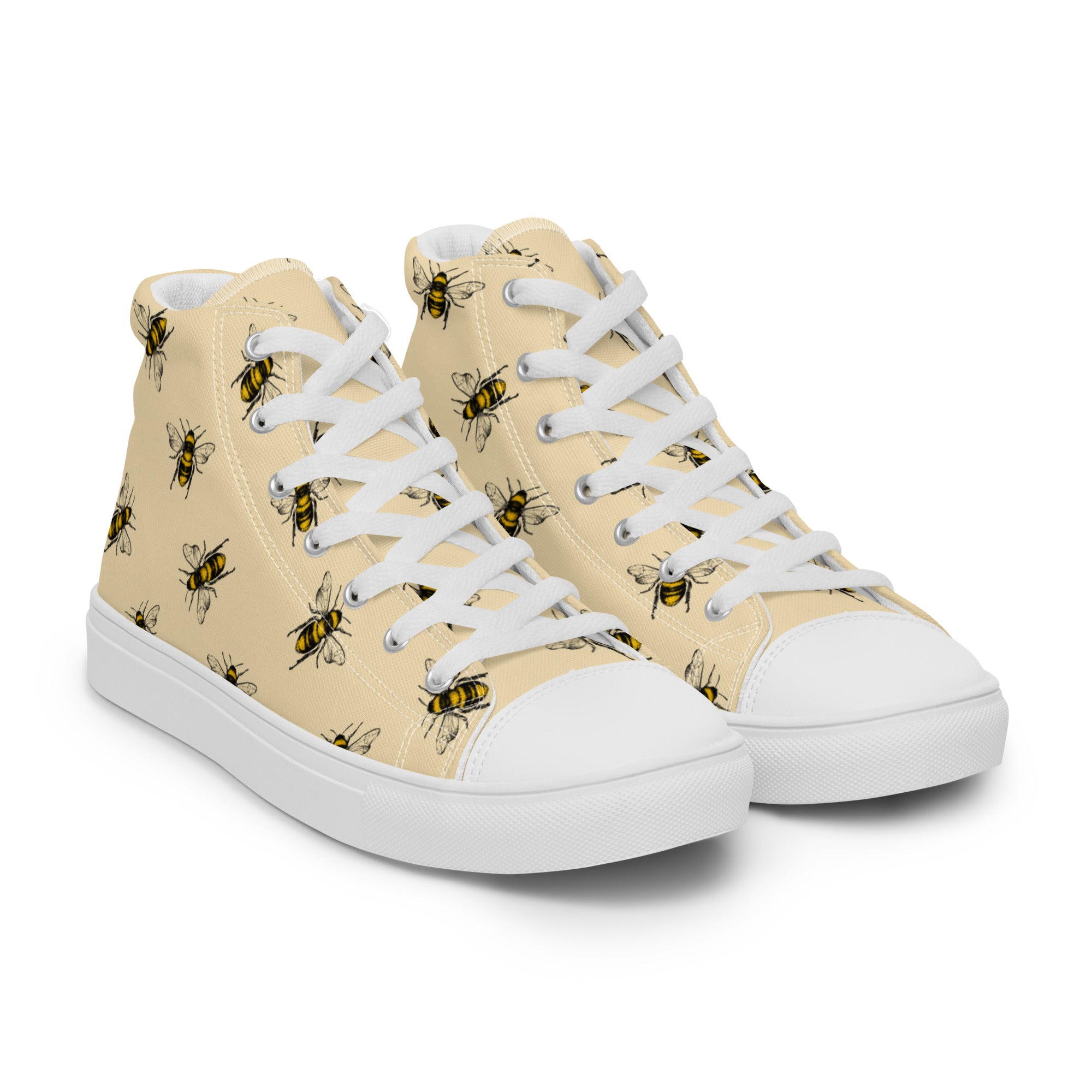 Women’s High-Top Sneakers – Bumblebee Print, Nature-Inspired Canvas Shoes