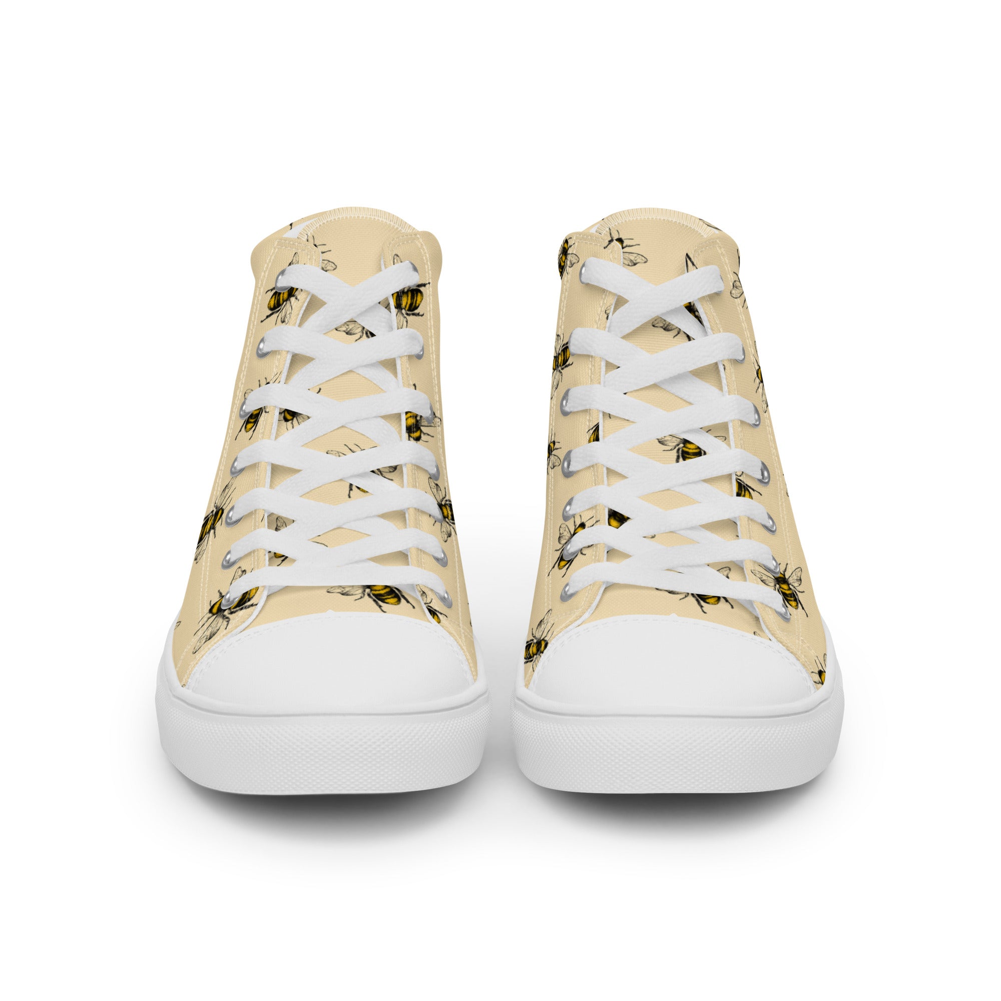 Women’s High-Top Sneakers – Bumblebee Print, Nature-Inspired Canvas Shoes