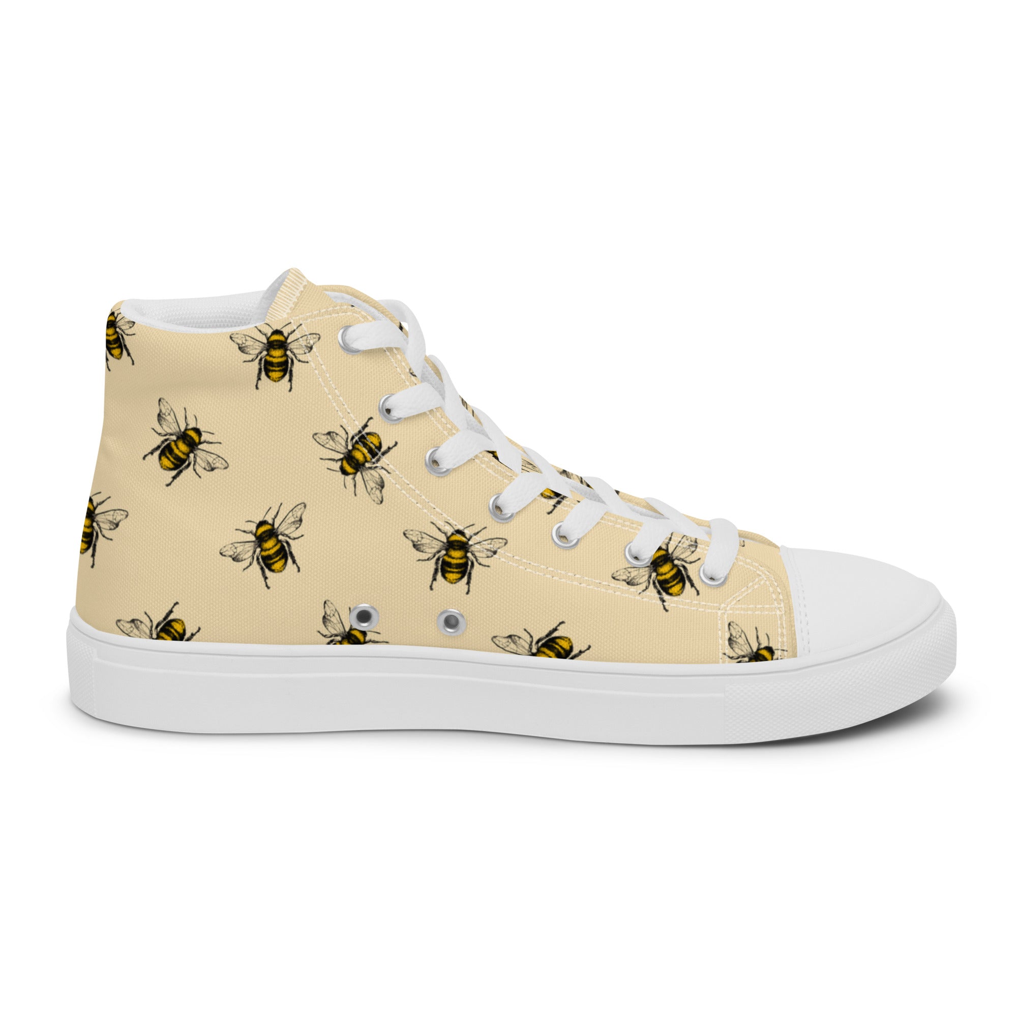 Women’s High-Top Sneakers – Bumblebee Print, Nature-Inspired Canvas Shoes